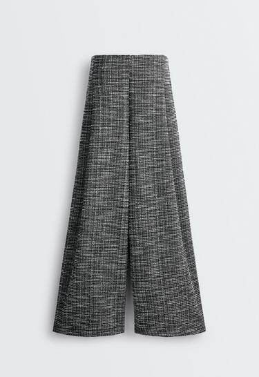 Wide leg Rib mix trousers — BLACK 6