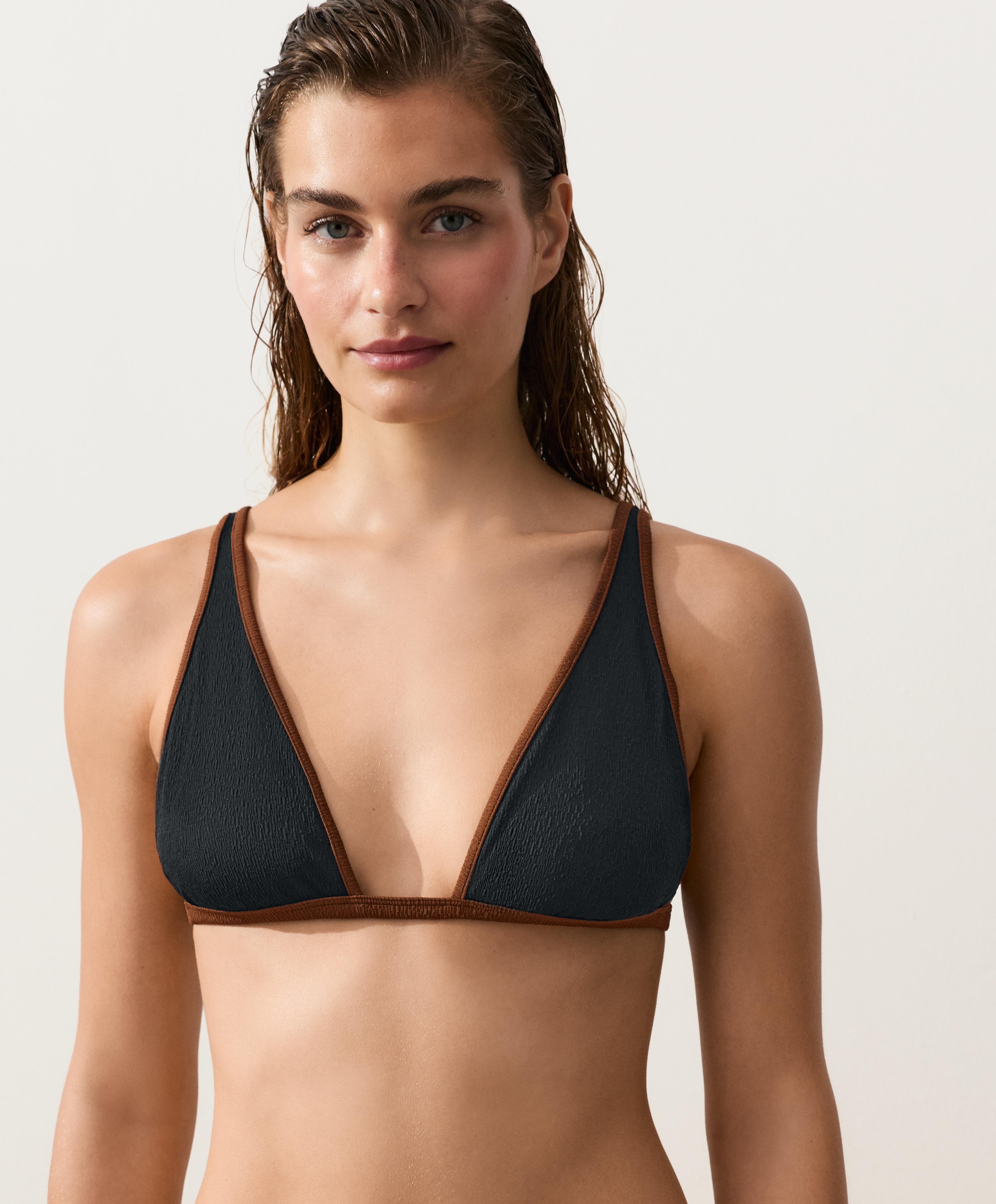Contrast braid halterneck bikini — BLACK