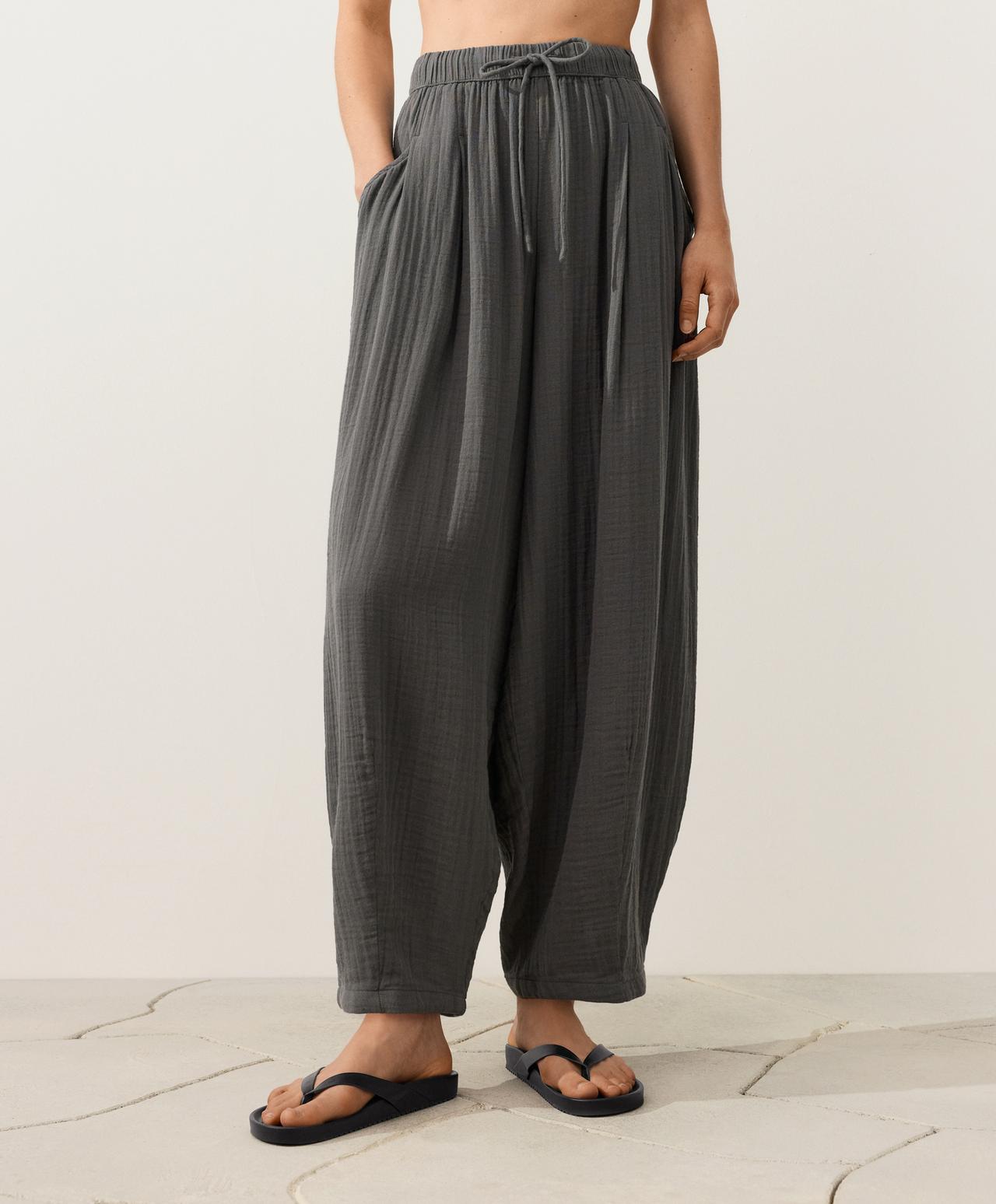 100% cotton gauze balloon trousers — ASPHALT