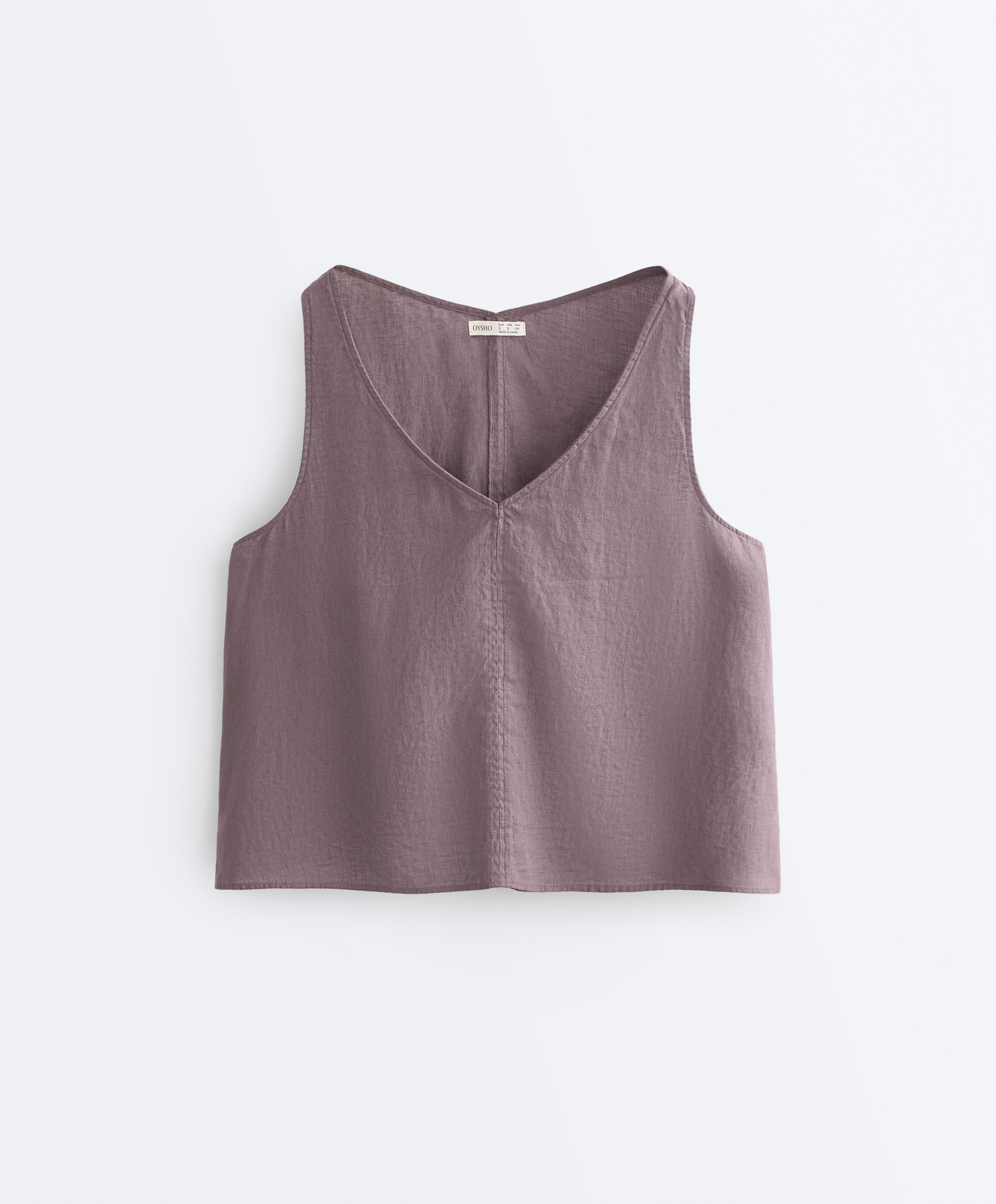 100% linen V-neck strap top — DUSTY LILAC