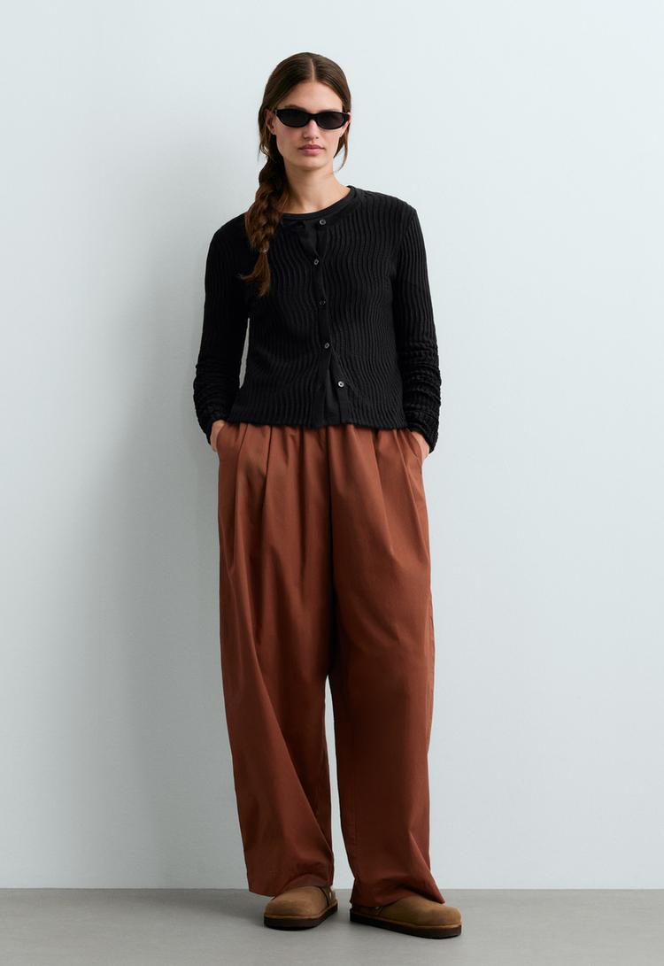 Knit cotton-blend sheer cardigan — BLACK