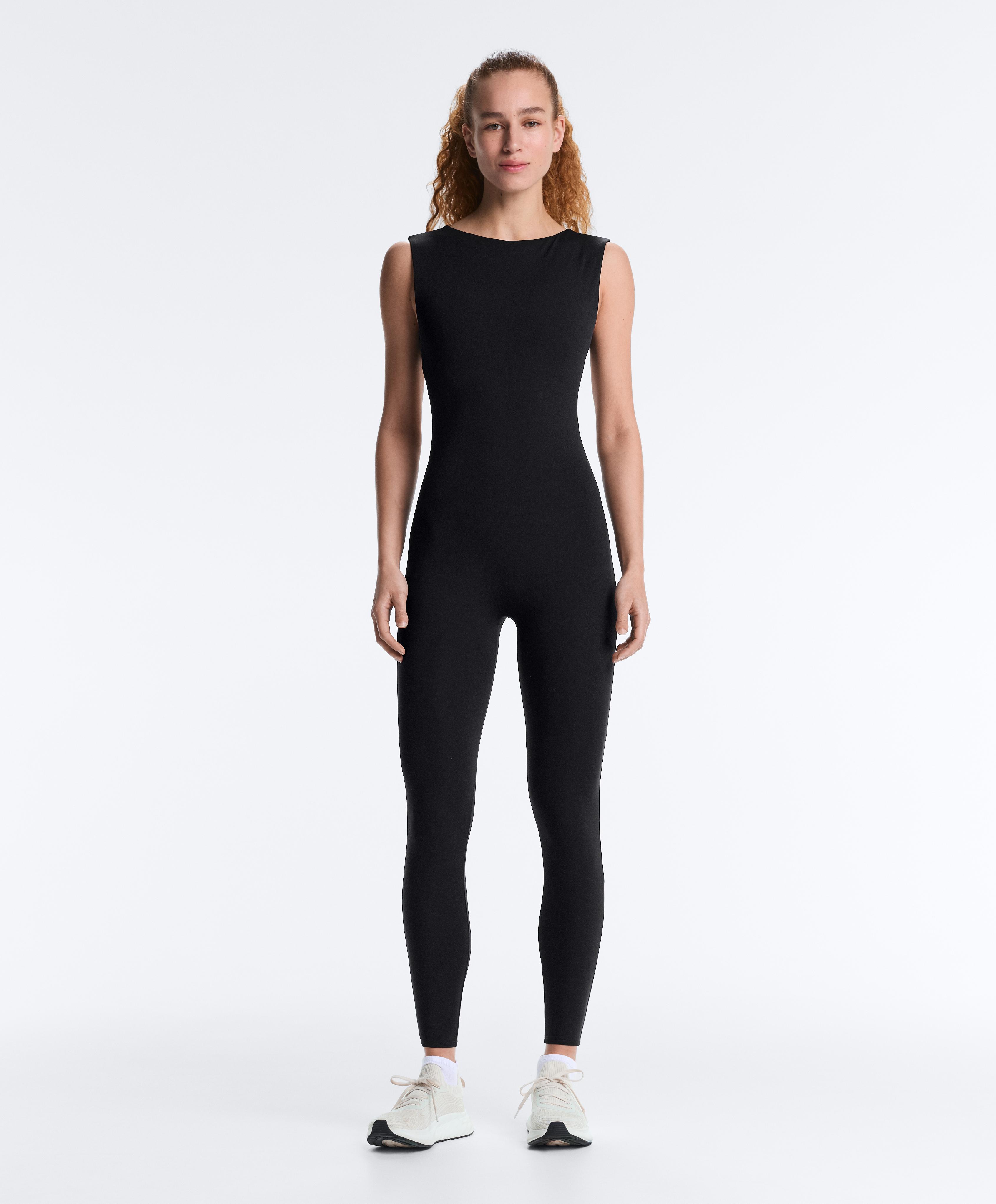 Comfortlux boat neck long jumpsuit — BLACK
