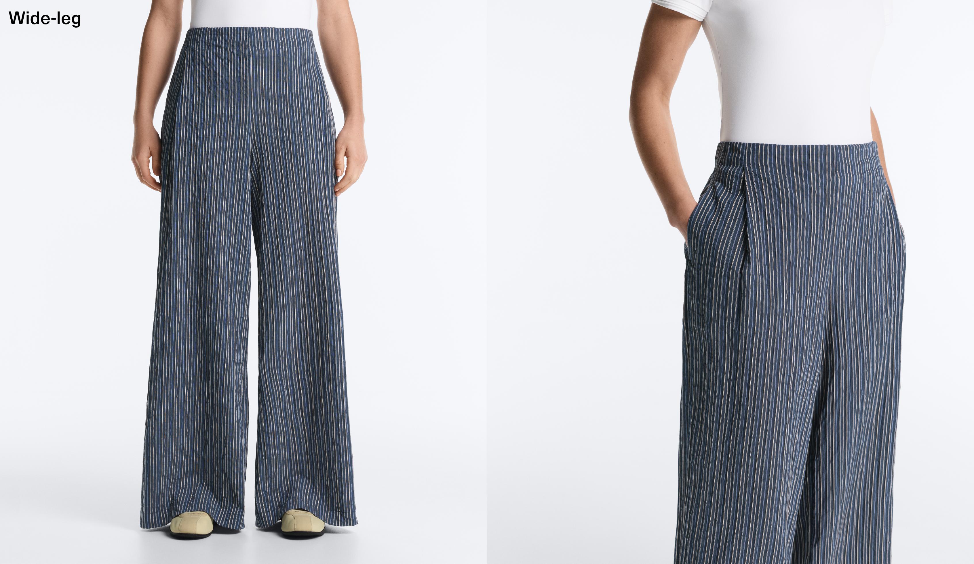 Wide leg cotton blend stripe trousers — DARK NAVY