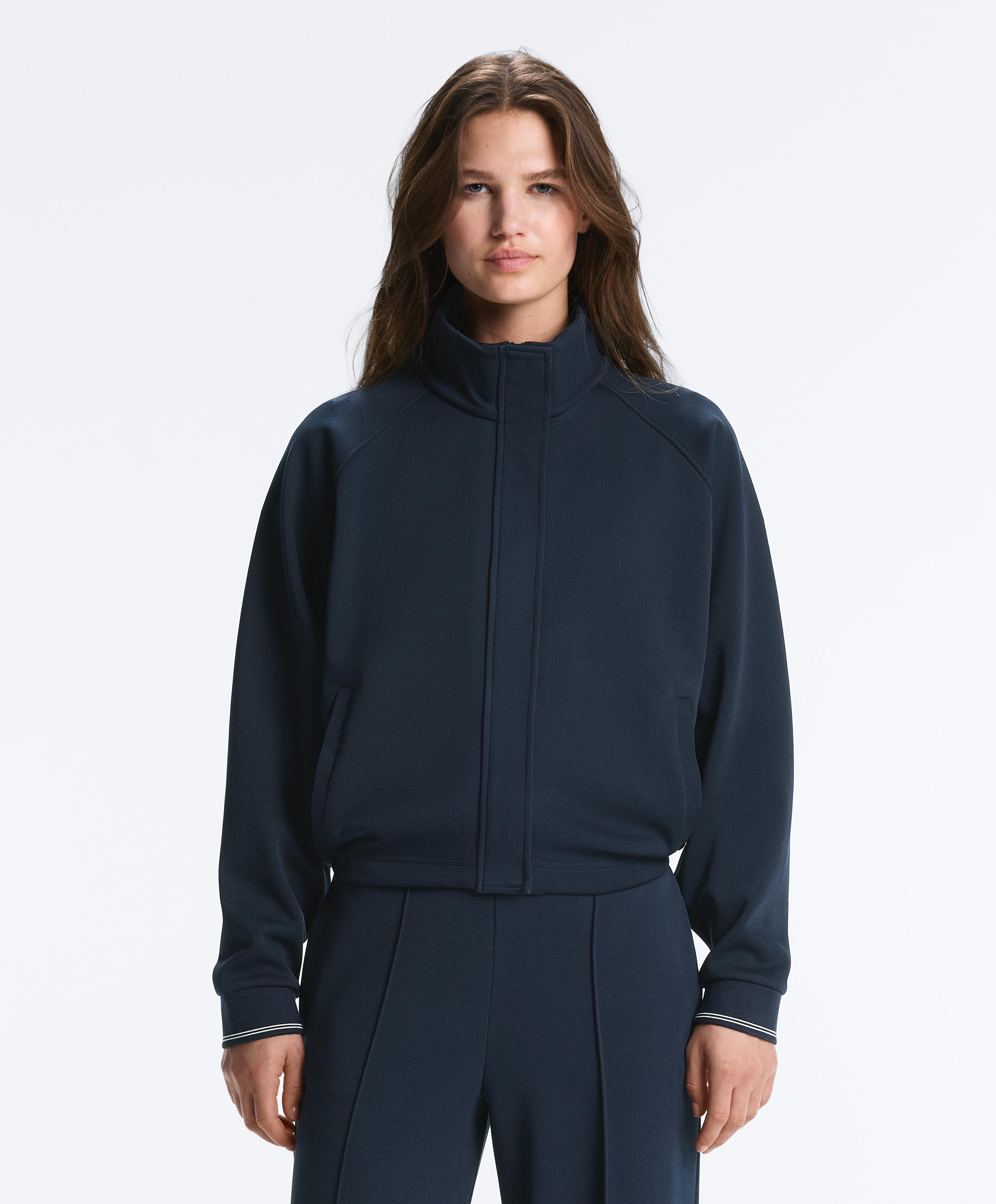 Piqué jacket with cotton contrast piping — NAVY BLUE