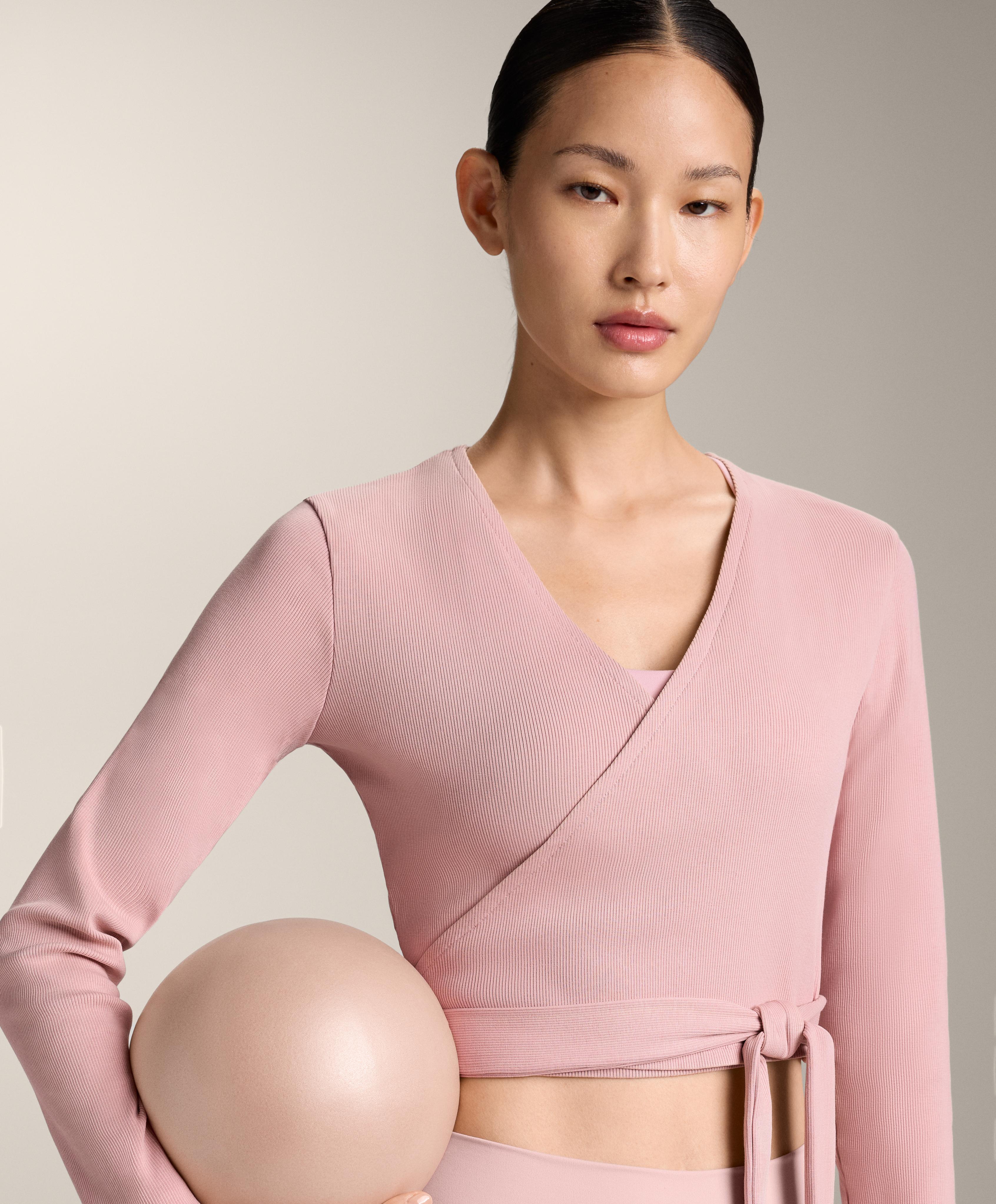 Лонгслив на запах из смесового хлопка в рубчик