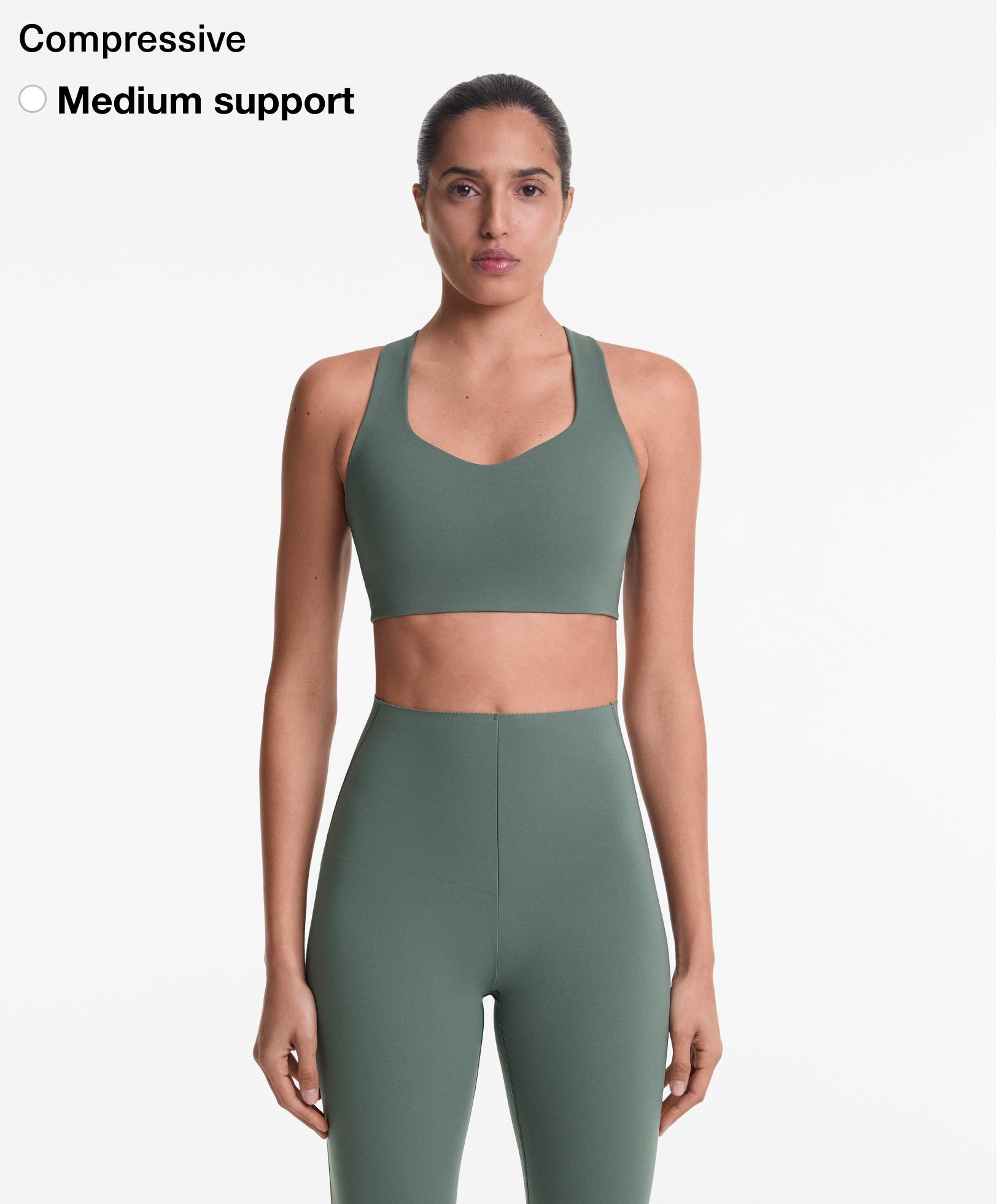 Compressive medium support sports bra