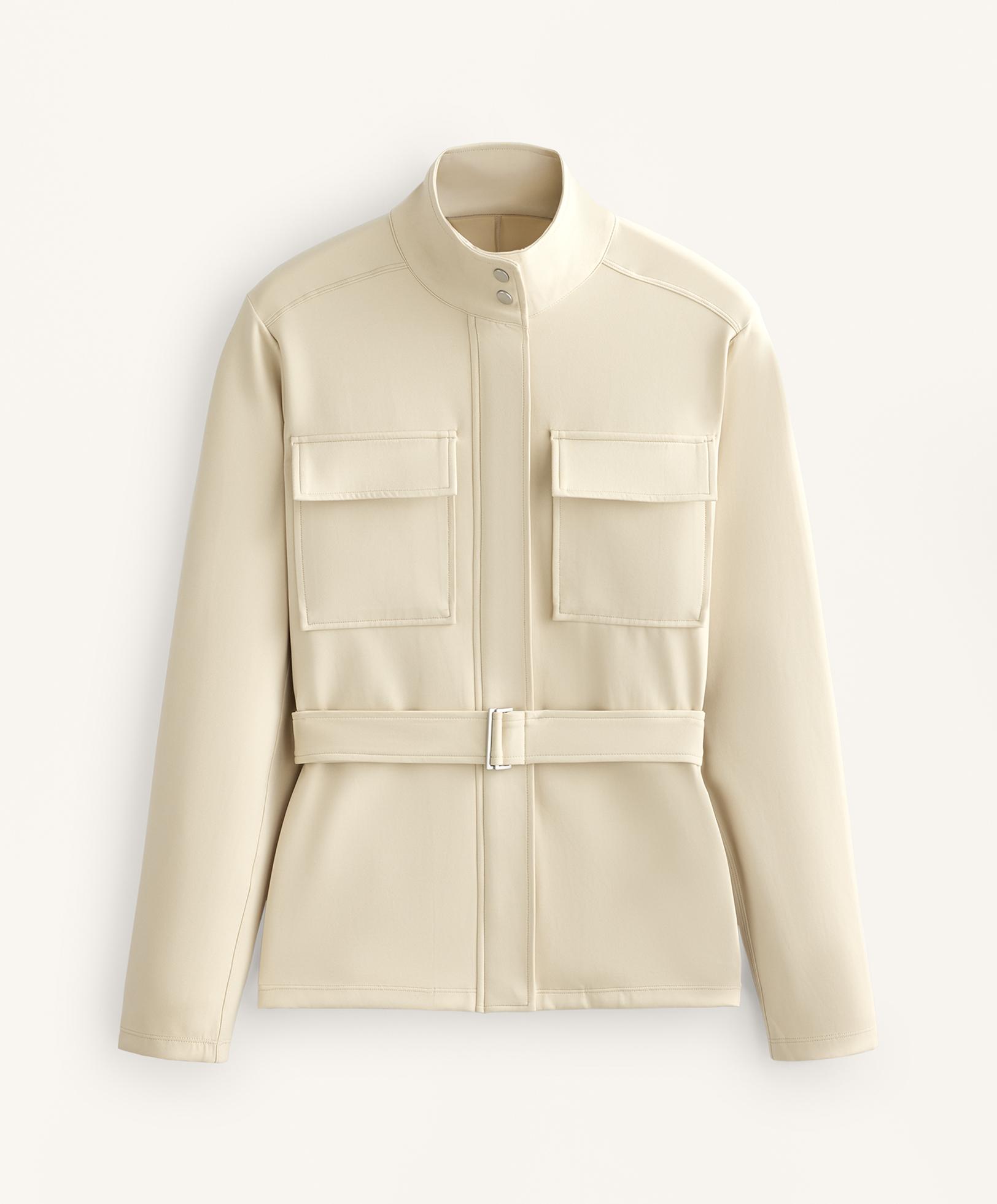 Neoprene-effect jacket with belt — PALE BEIGE MELANGE