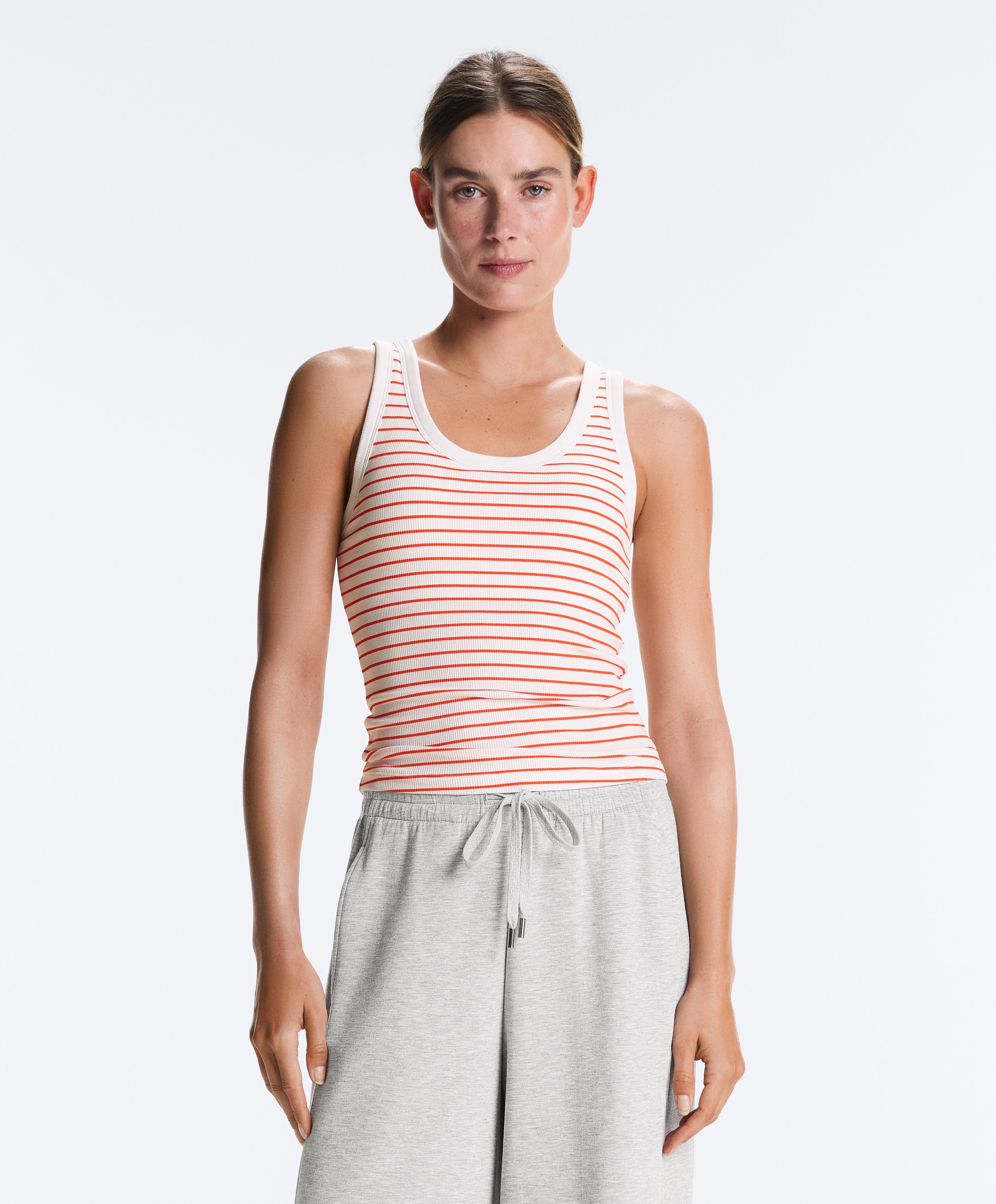 Long modal rib stripe tank top — BRIGHT ORANGE