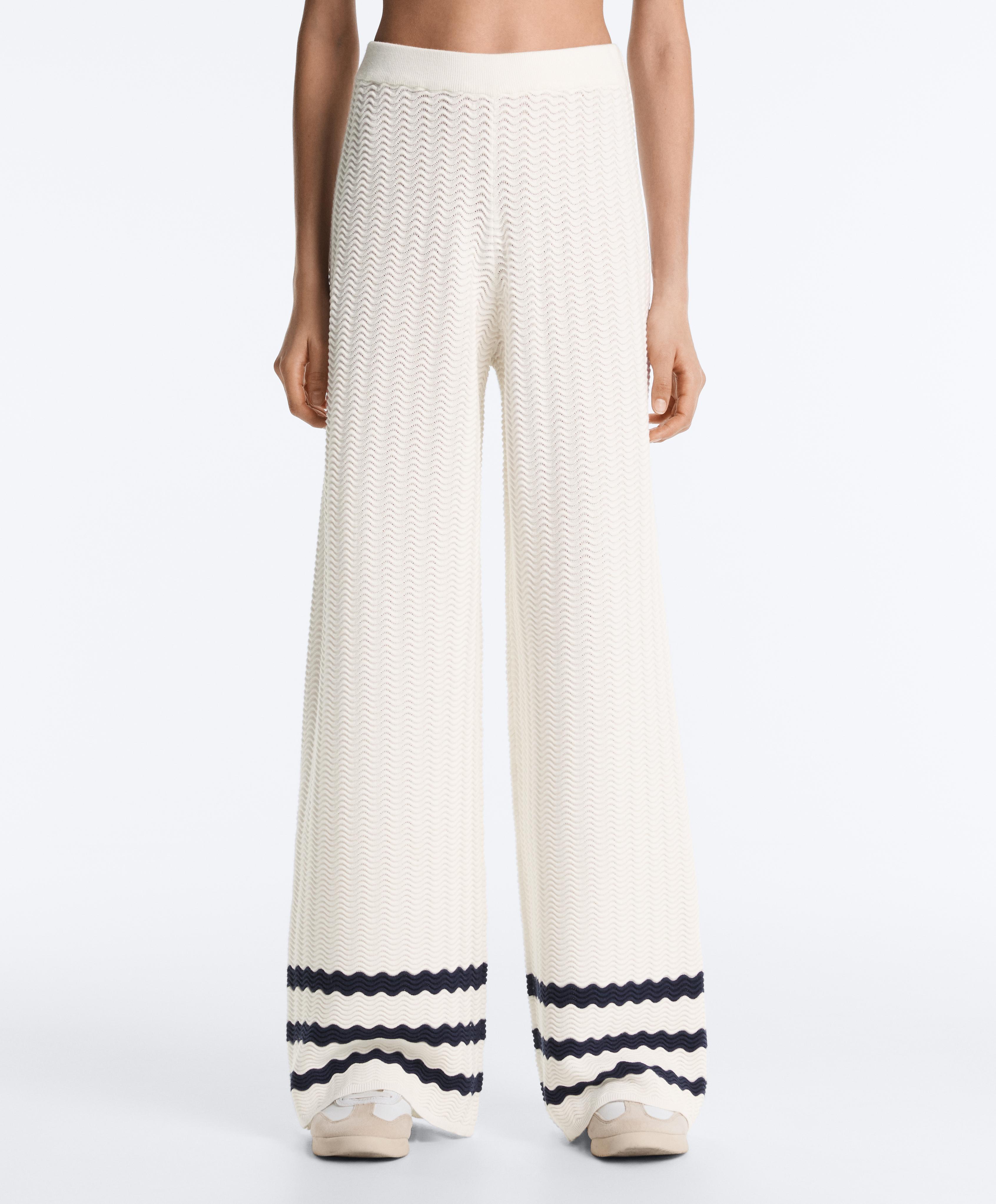 Wave knit straight-leg trousers — WHITE