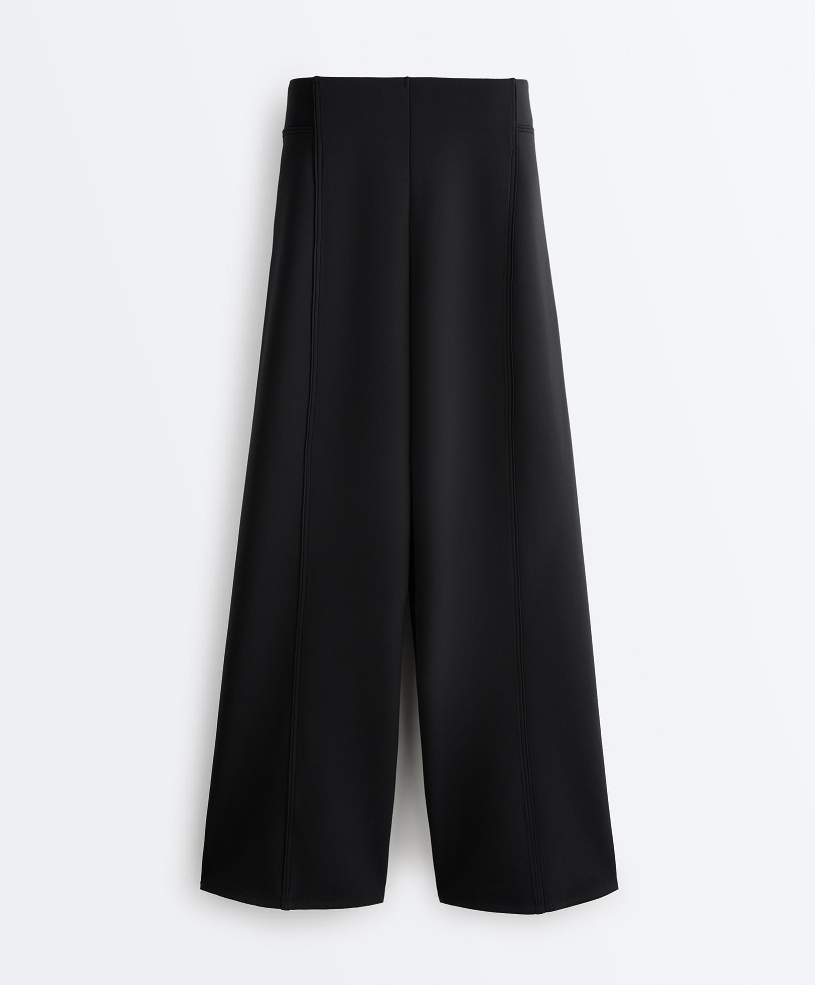Neoprene effect high rise wide-leg trousers — BLACK