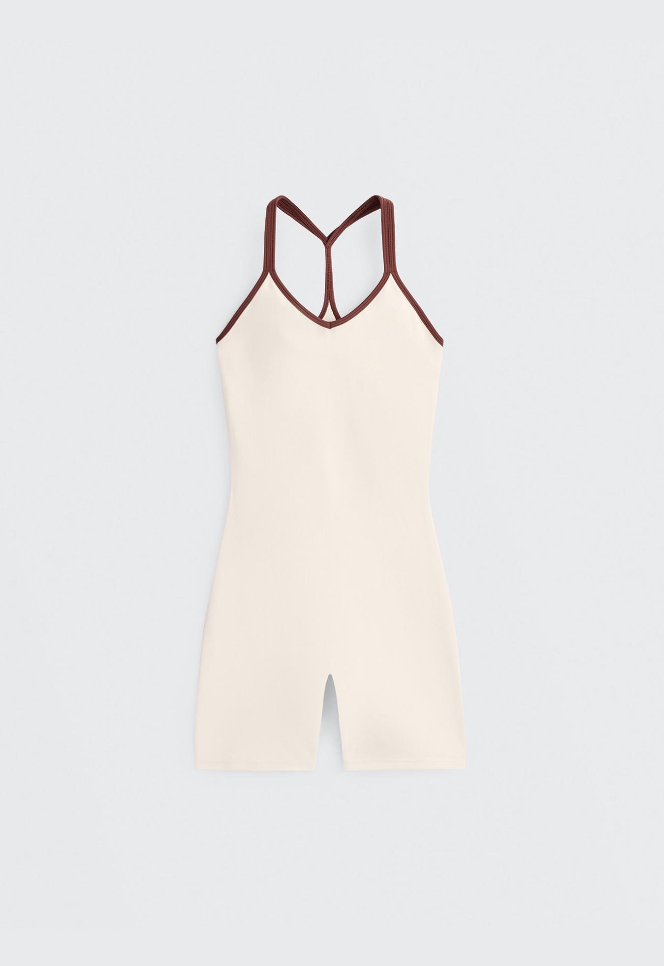 Comfortlux short jumpsuit with contrast double straps — PALE ECRU