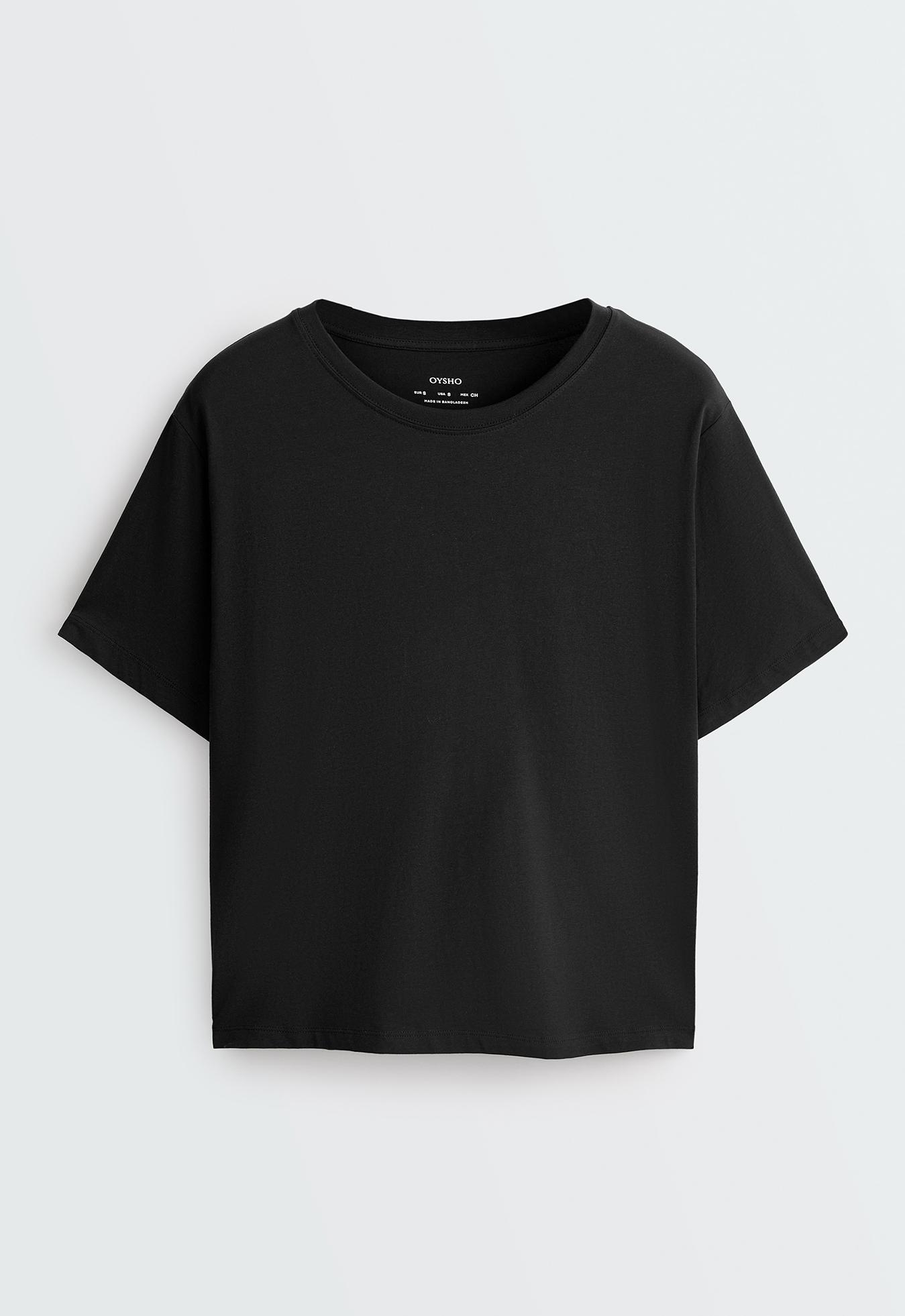 Boxy short-sleeved cotton blend T-shirt — BLACK