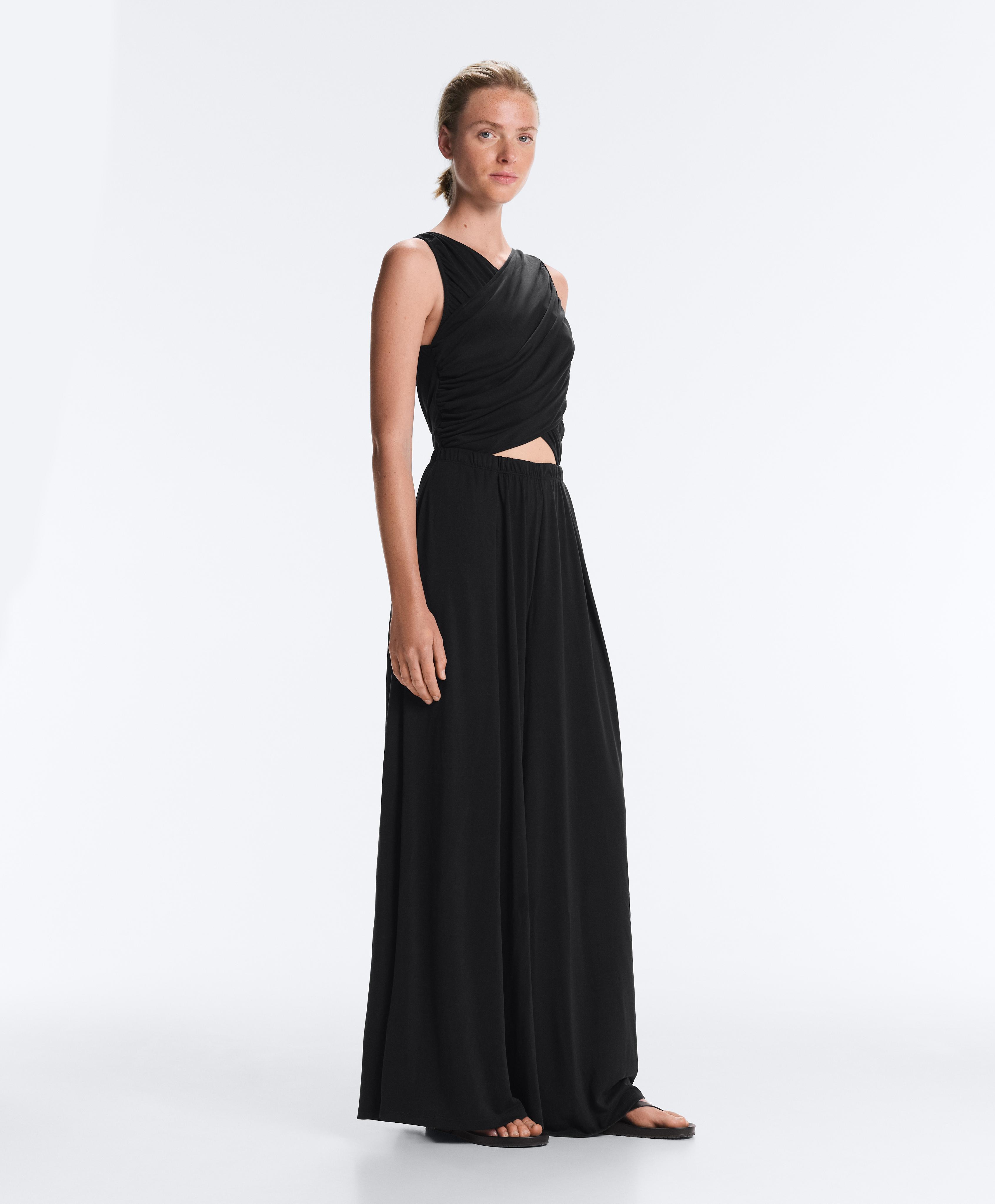 Crossover modal blend jumpsuit — BLACK