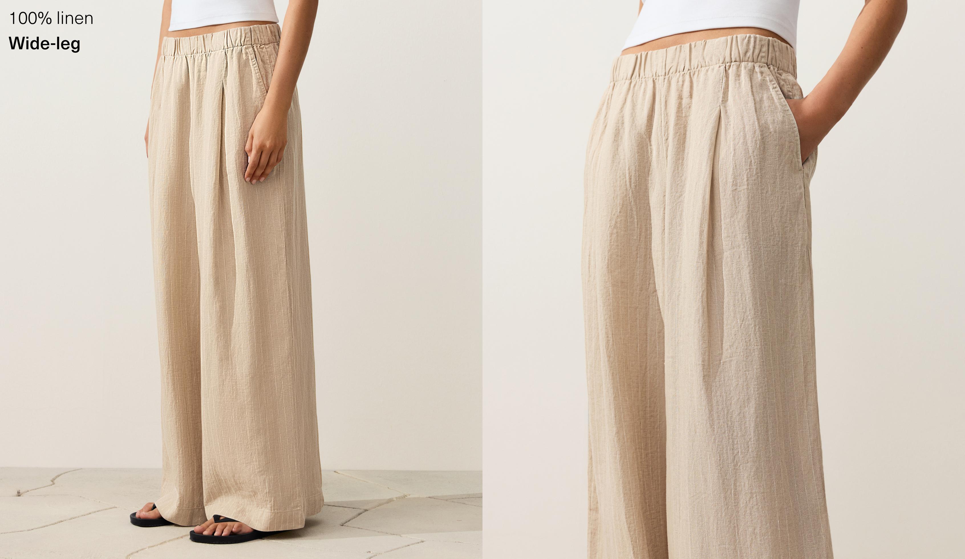 100% linen wide-leg striped trousers — SANDY