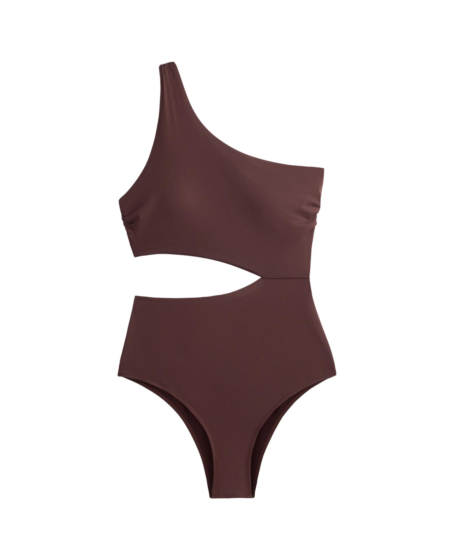 Asymmetric strap trikini — CHOCOLATE