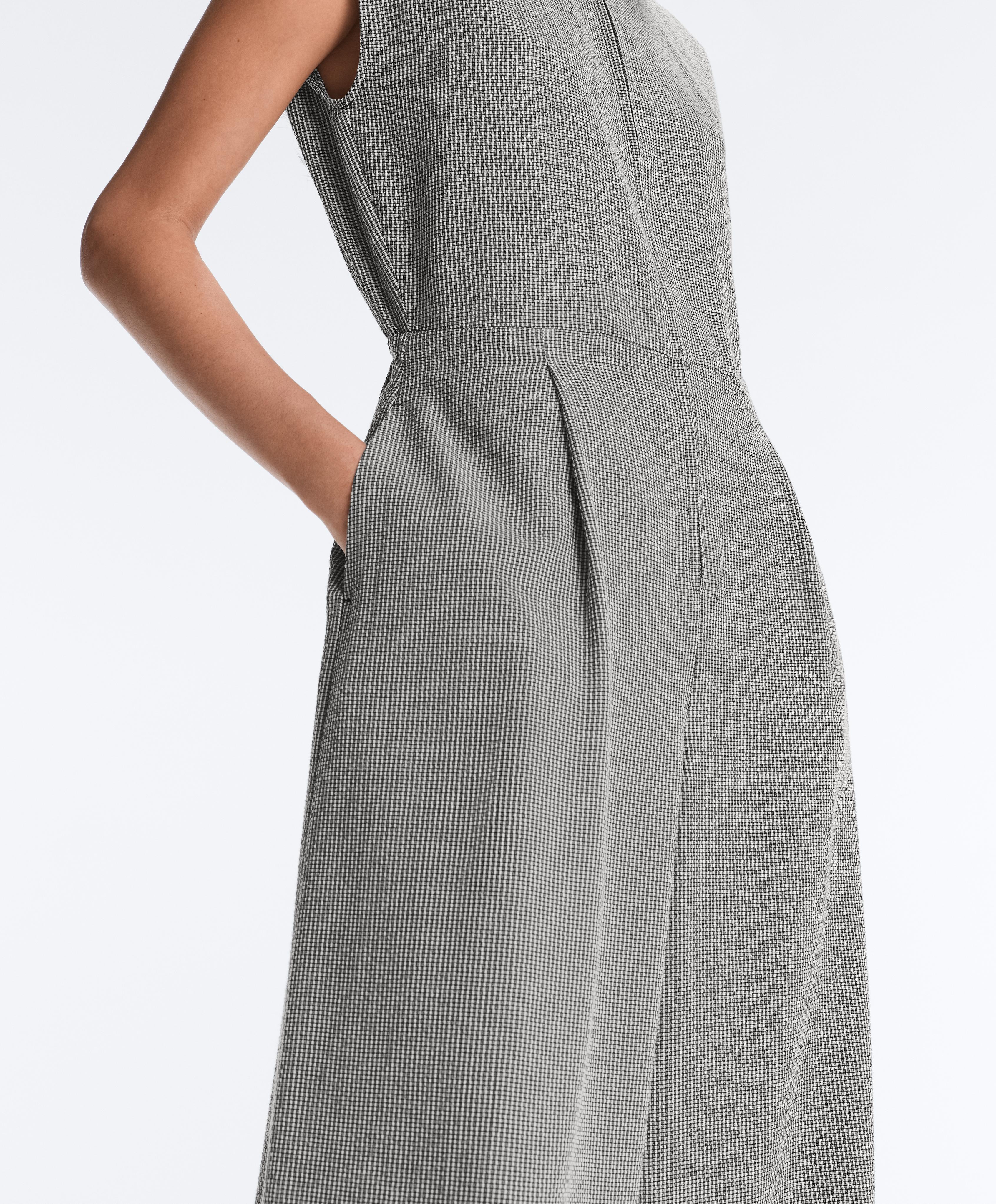 Long gingham jumpsuit with lapel collar and lyocell blend — DUSTY BLACK