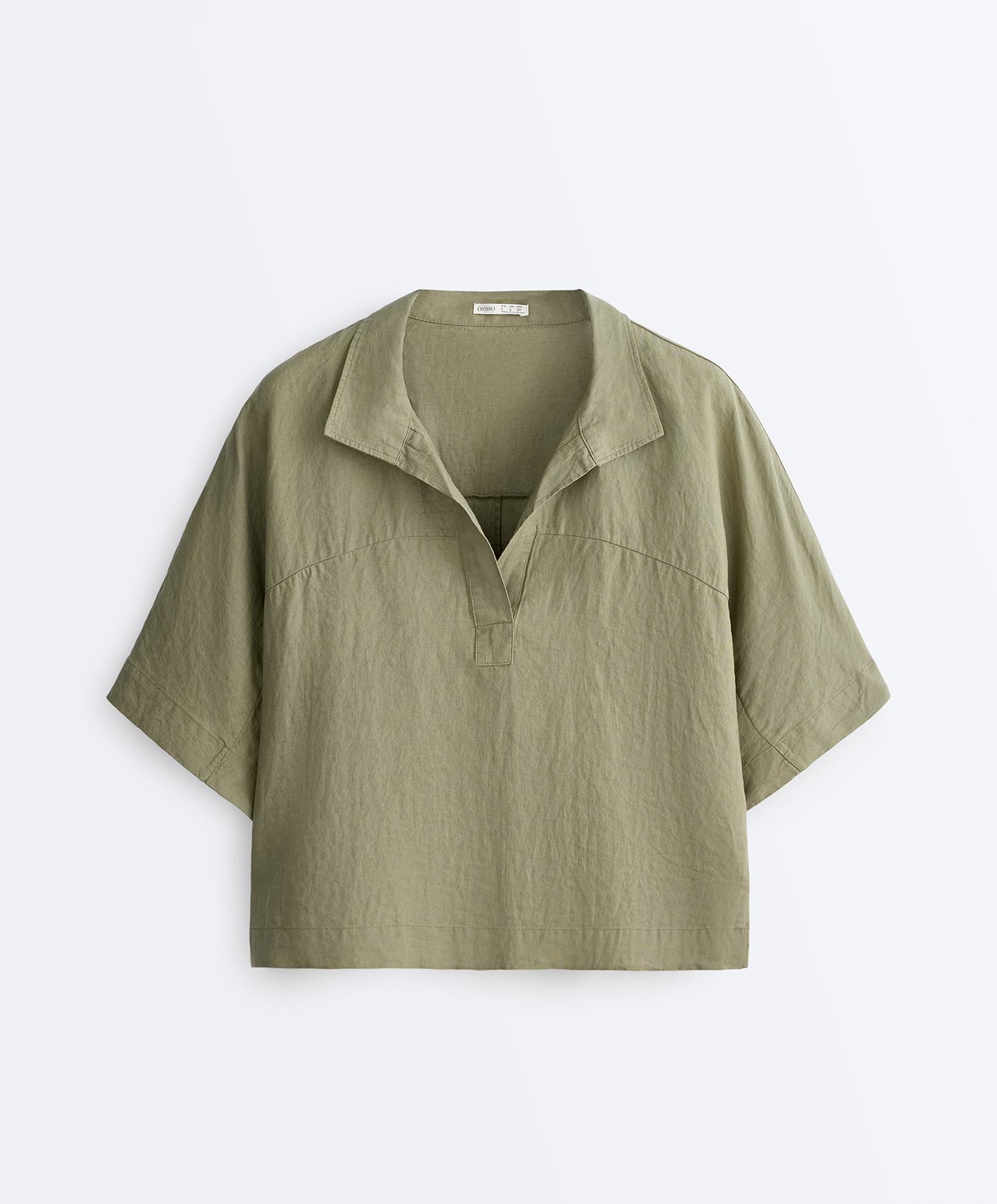 Oversize 100% linen polo shirt — YELLOW GREEN