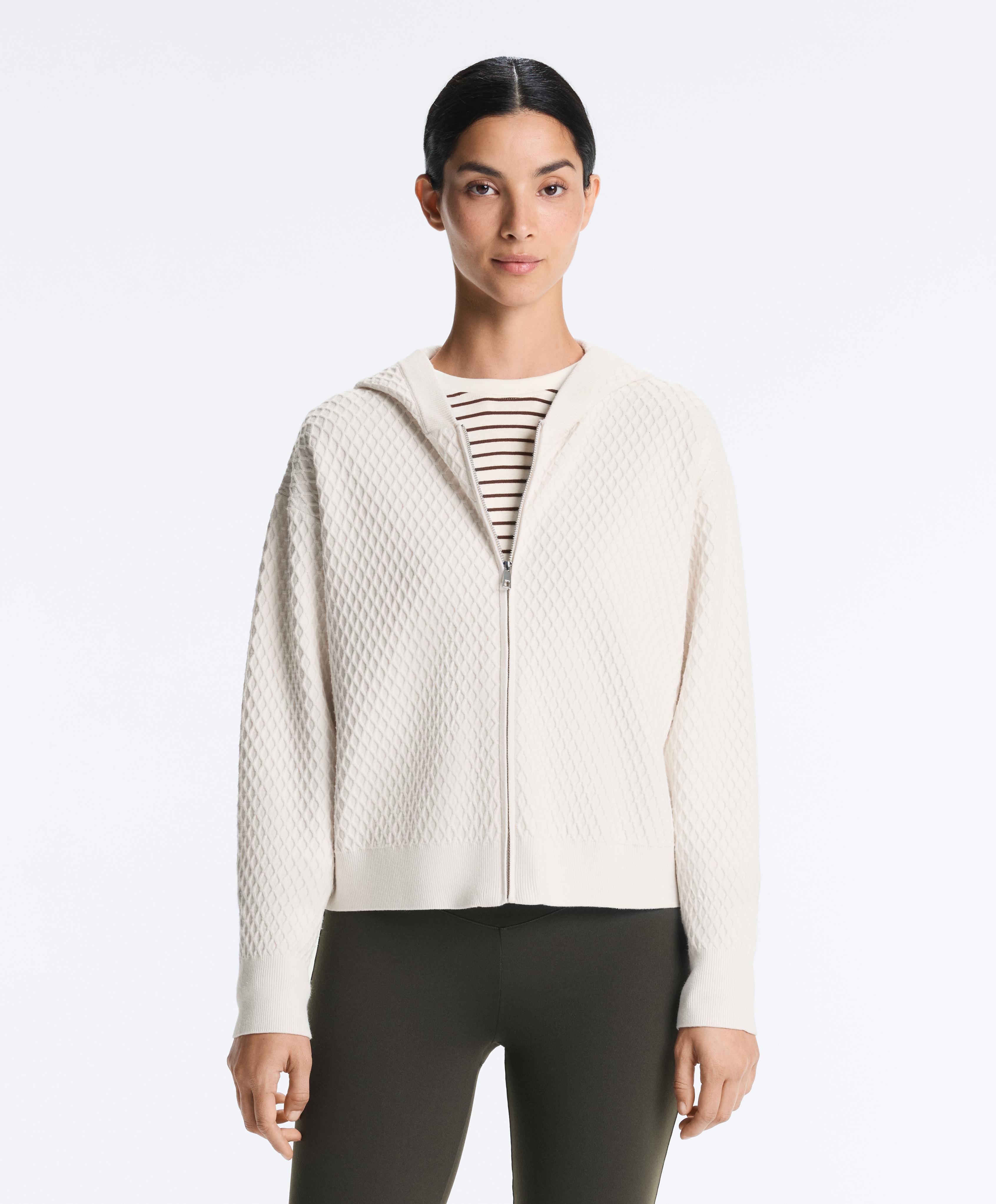 Structured knit hooded jacket — PALE ECRU