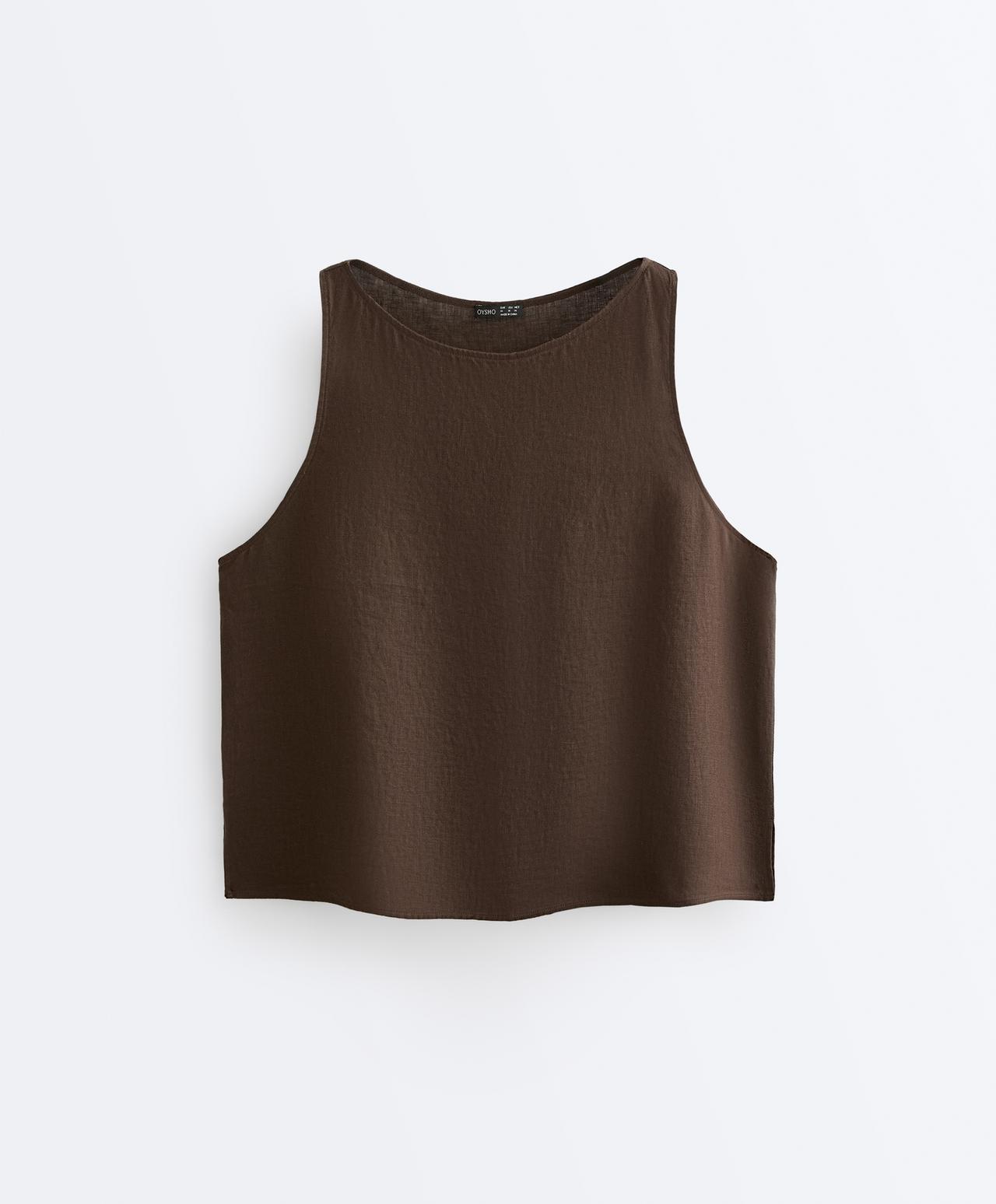 100% linen boxy top — DARK BROWN