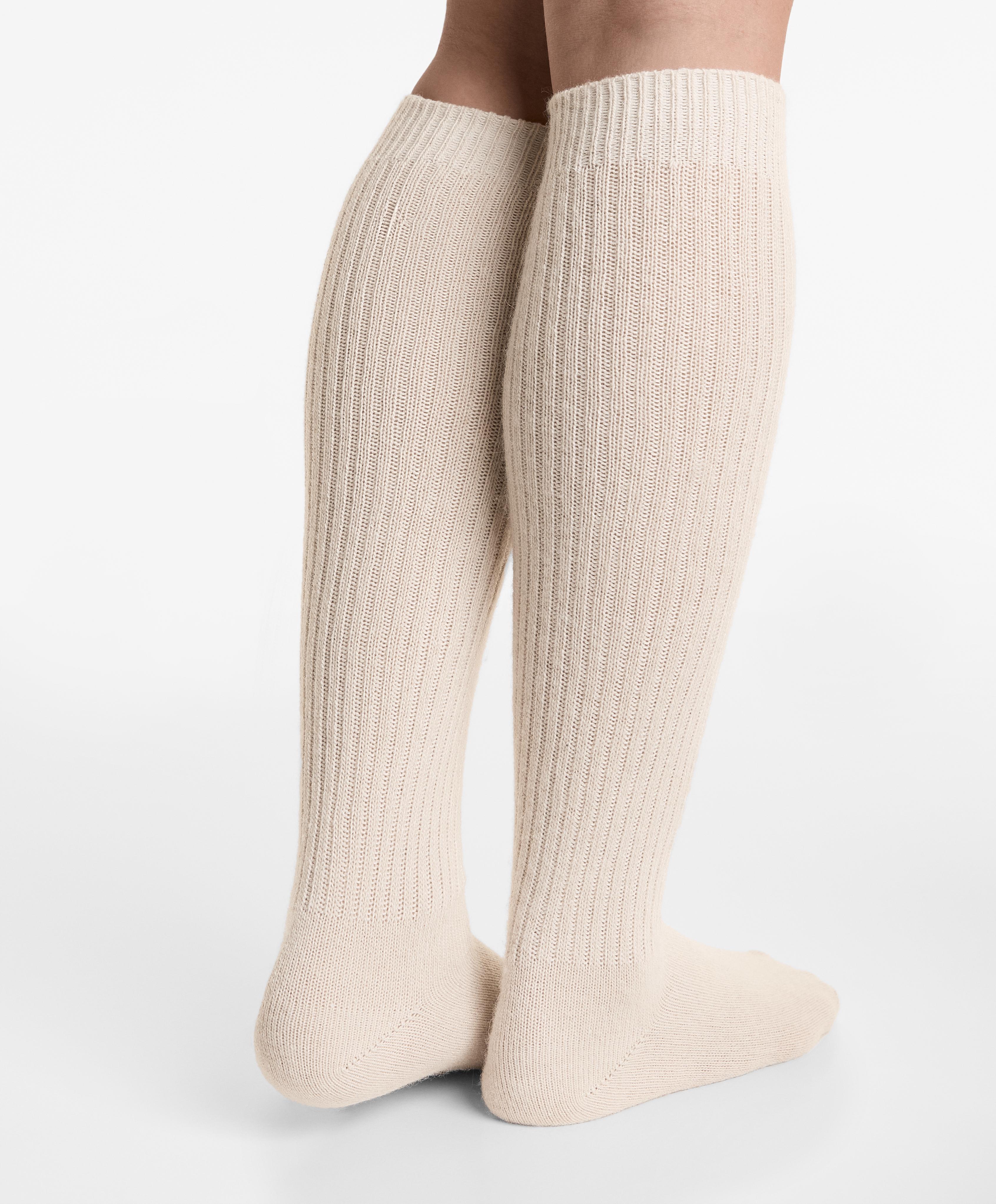 18% cashmere 13% wool long socks — STONE