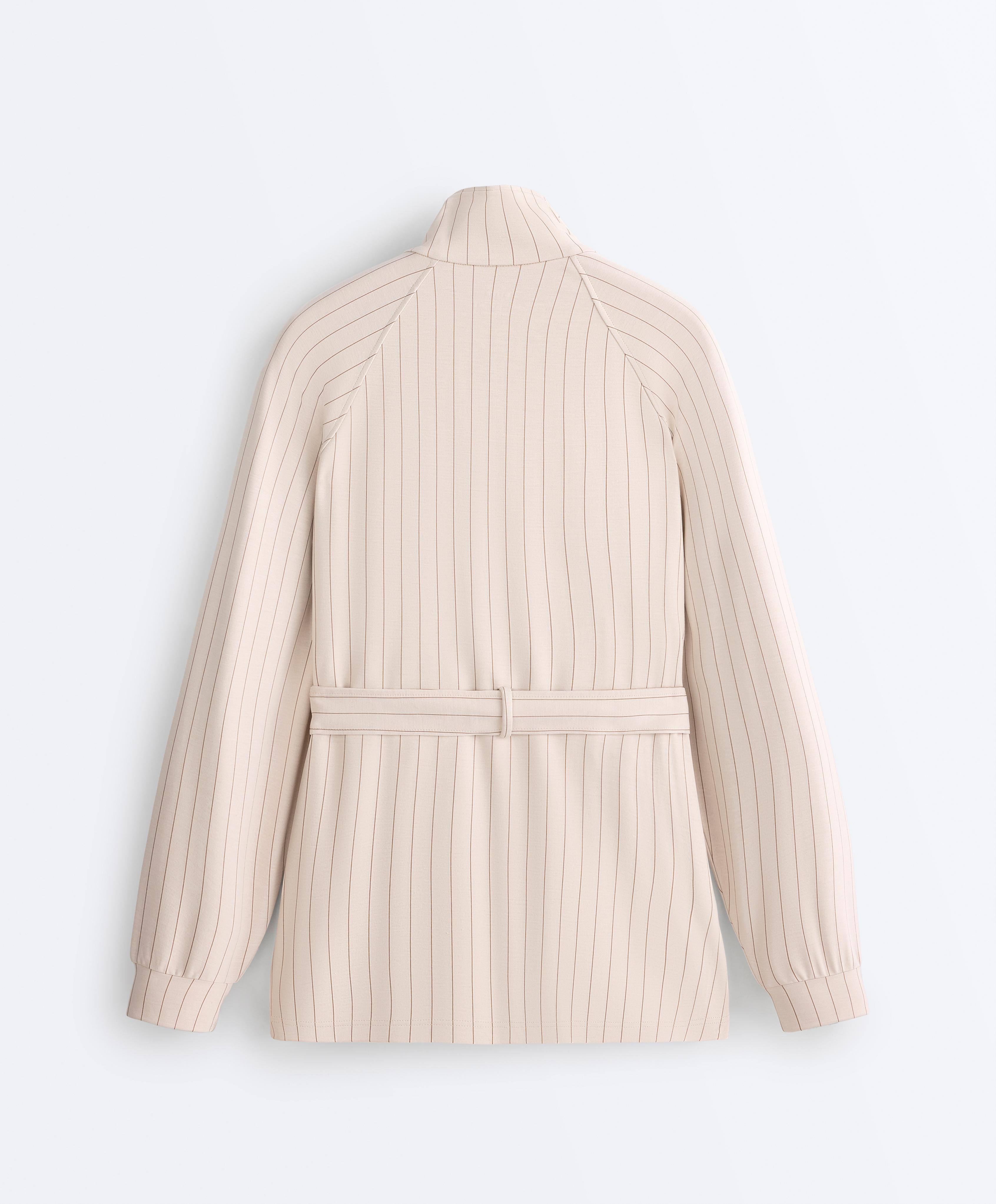 Striped soft-touch belted jacket — SANDY