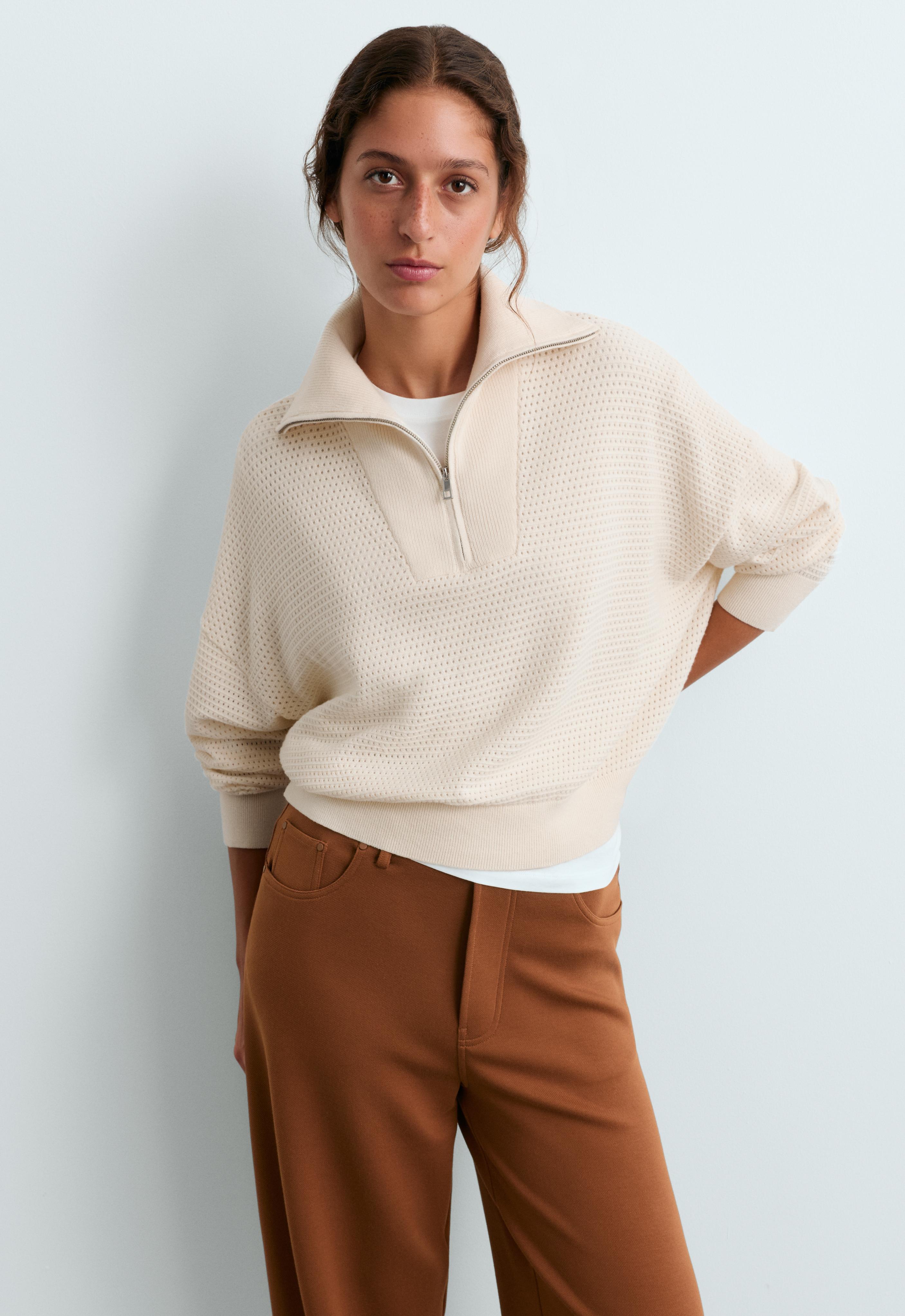Cotton-blend open knit jumper — PALE ECRU