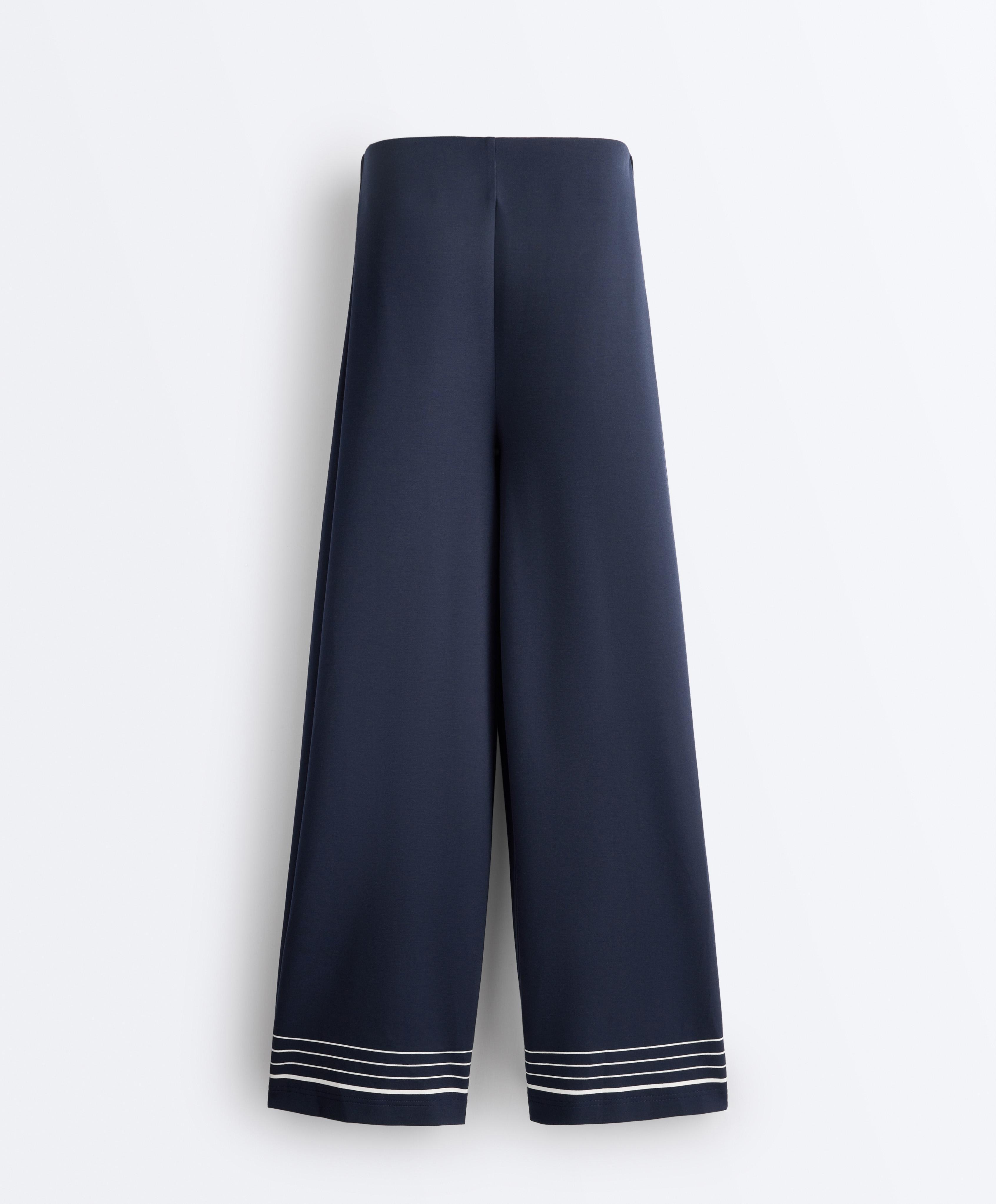 Soft-touch modal trousers with sailor stripe detail — NAVY BLUE