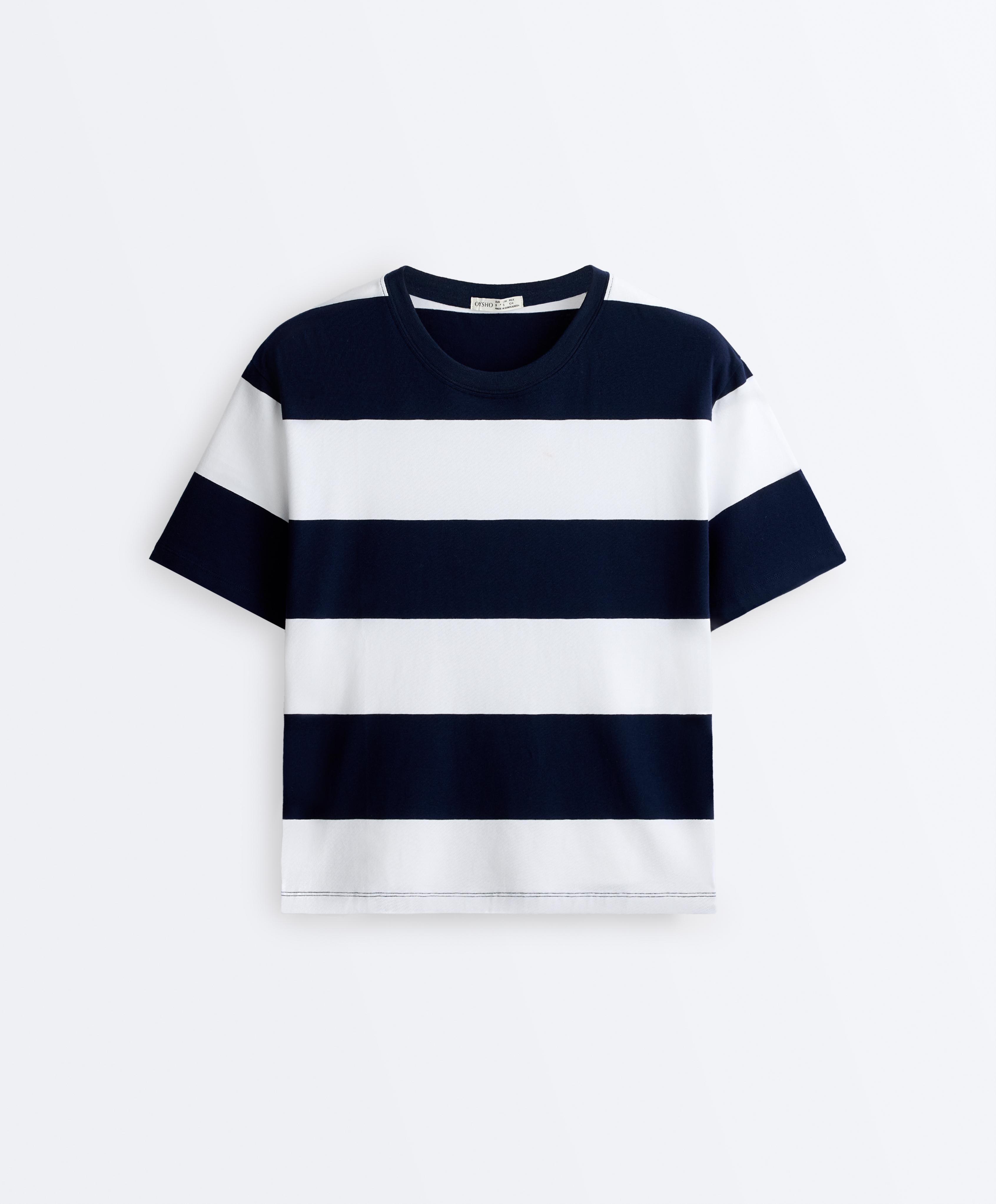 Tricou boxy din amestec de bumbac cu dungi late