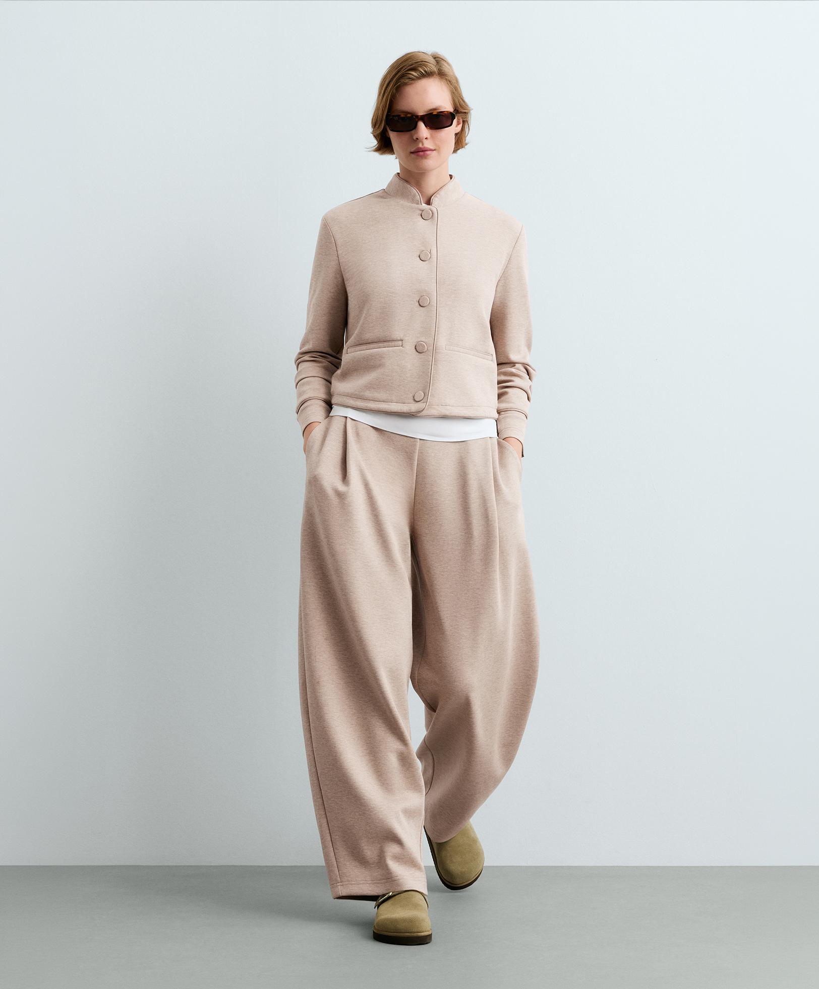 Piqué cotton cocoon trousers — SOFT MINK