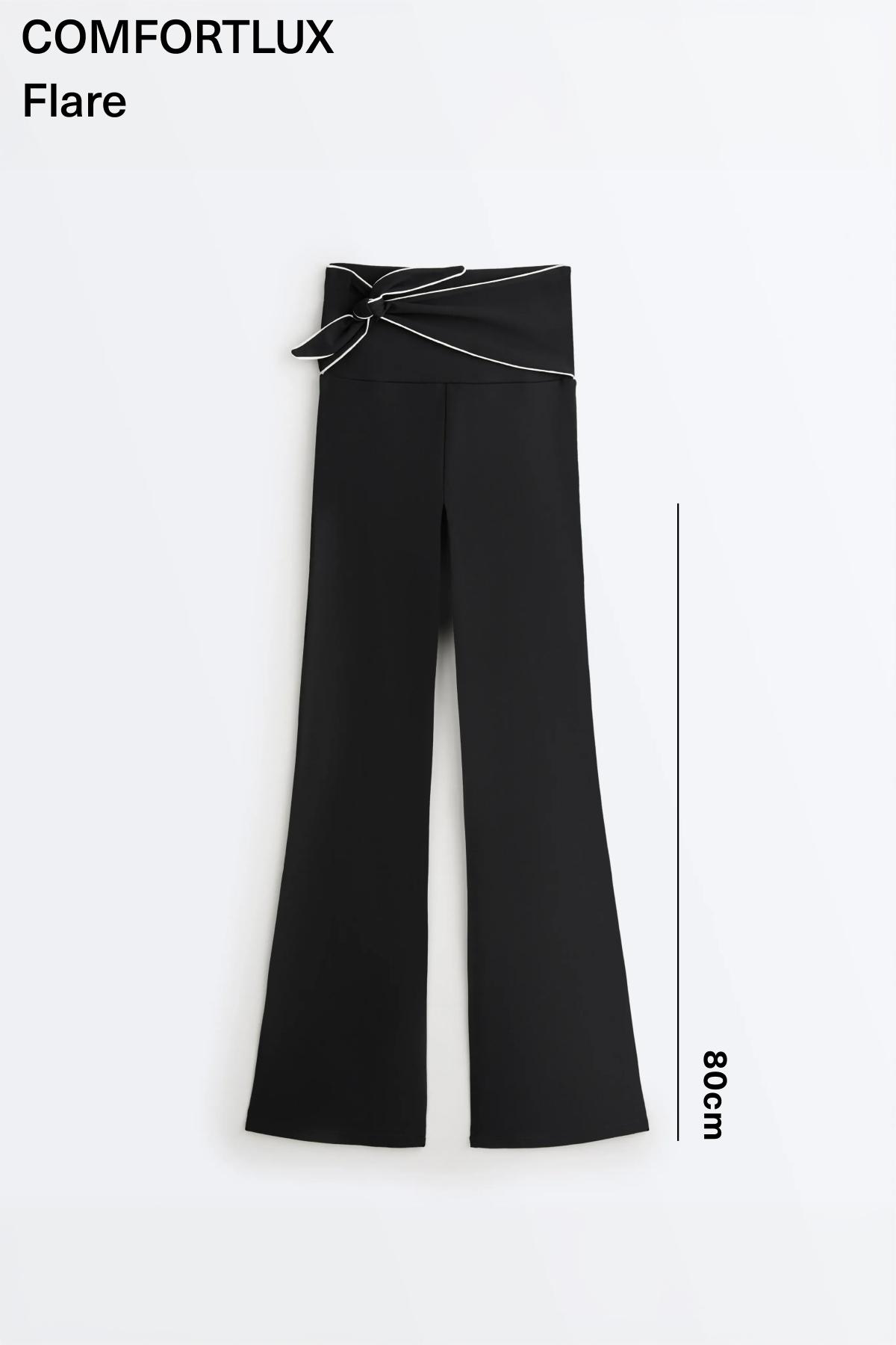 Comfortlux high-rise flare trousers with bow — BLACK