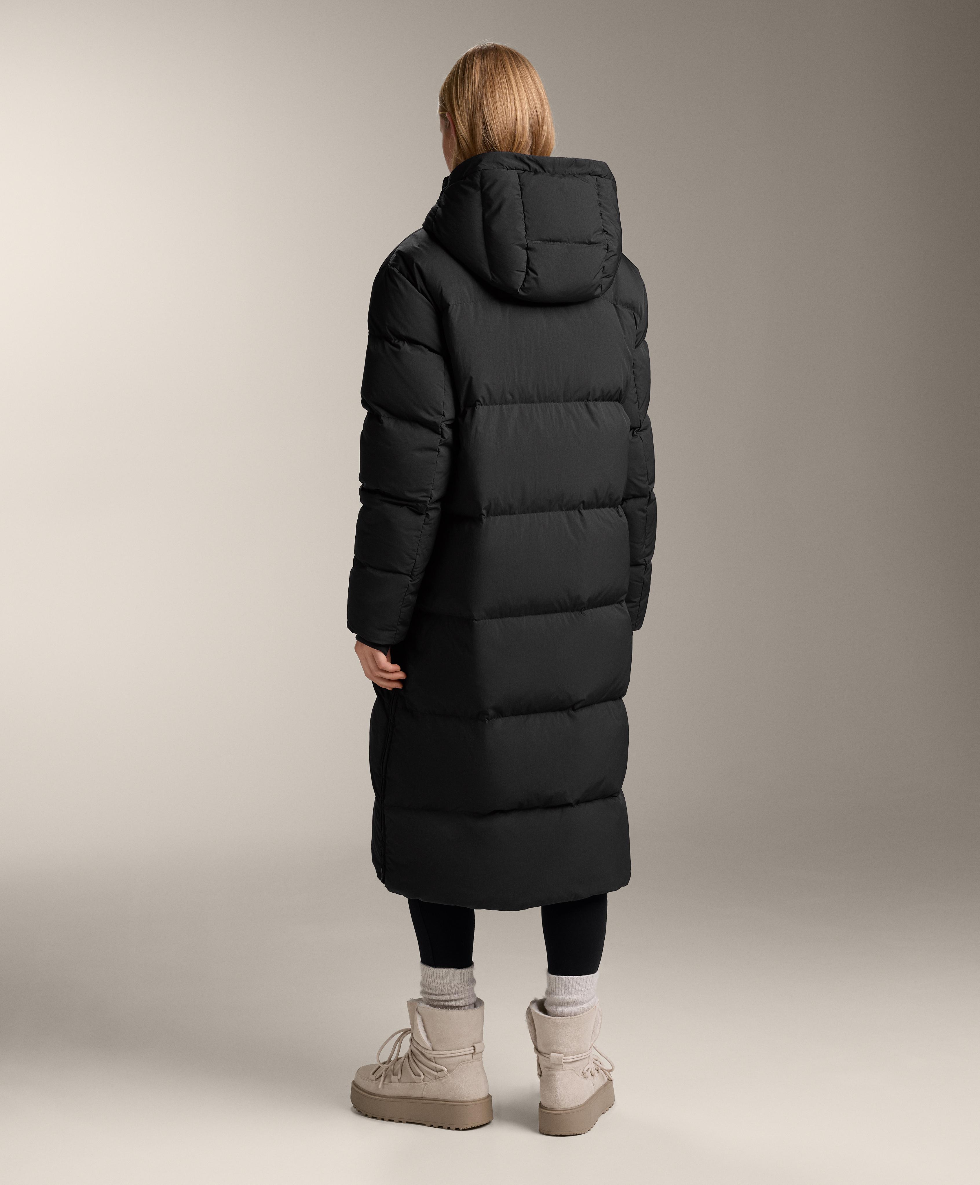 Long 100% down padded jacket — BLACK