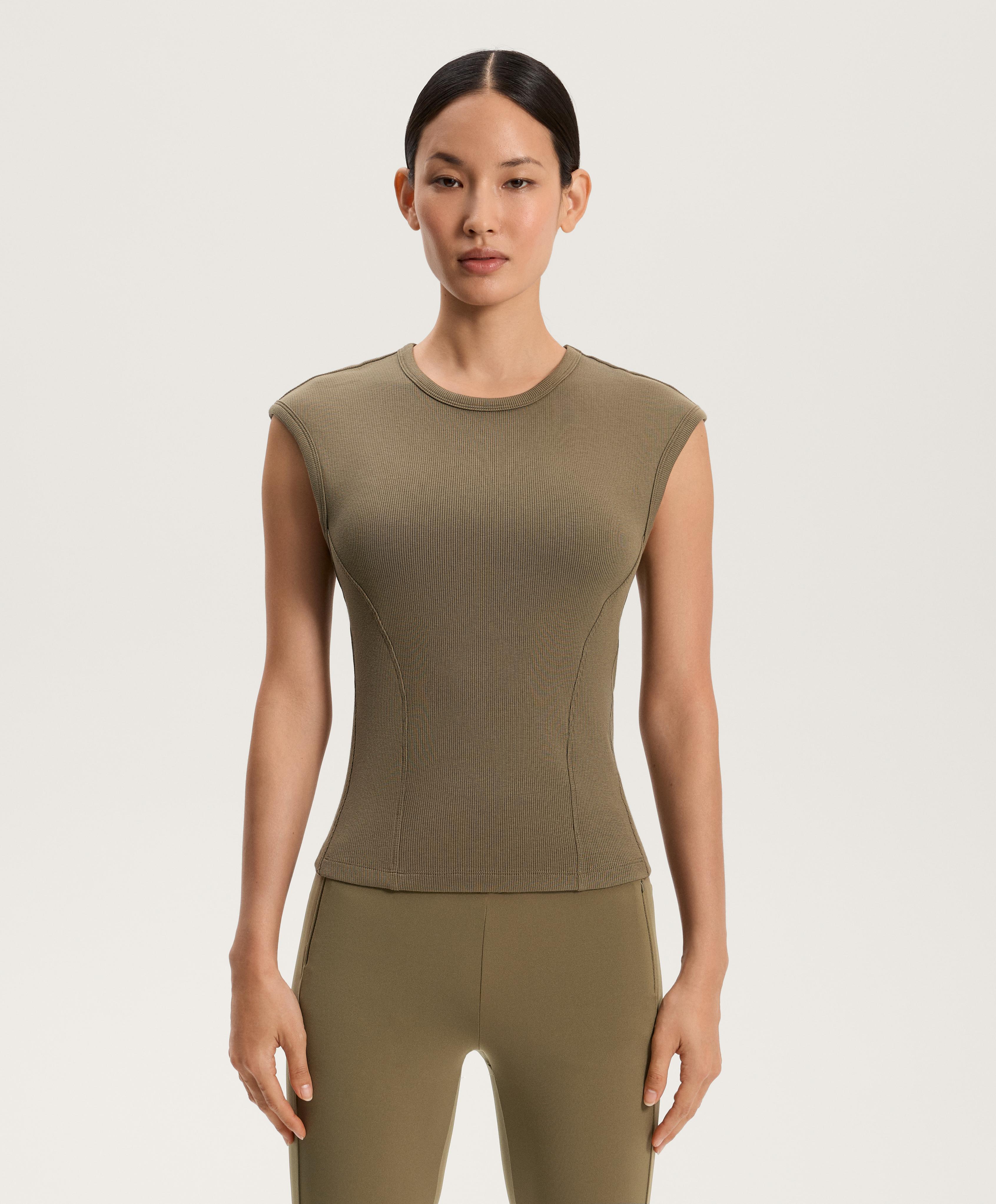 T-shirt a manica corta a costine con cotone e modal T-shirt a manica corta a costine con cotone e modal