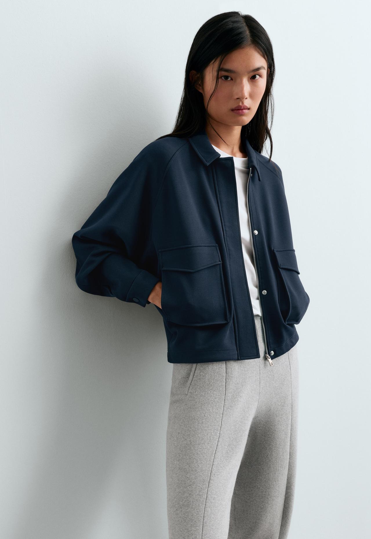 Cotton piqué pocket jacket — NAVY BLUE