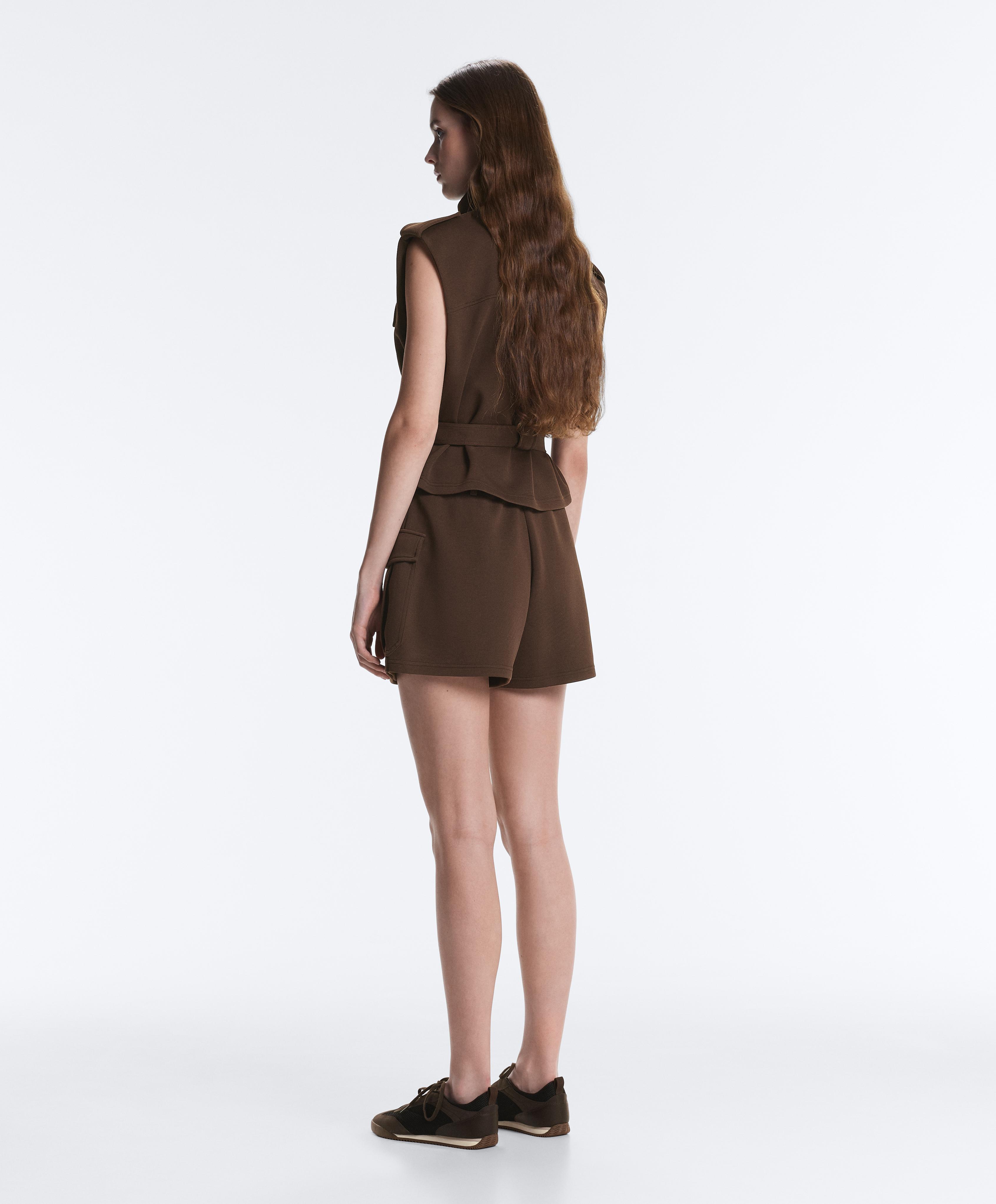 Utility piqué gilet with cotton belt — DARK BROWN