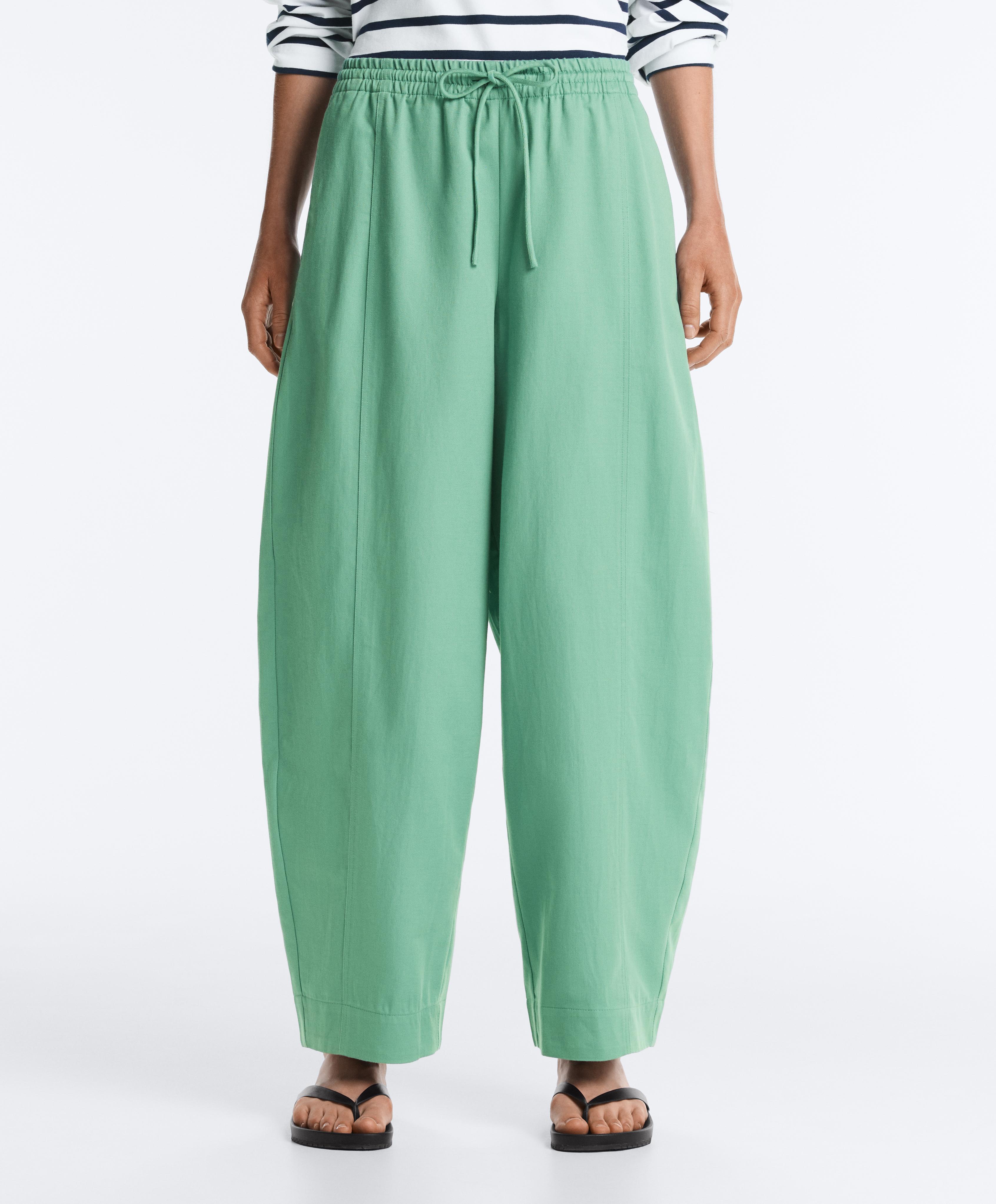 Cotton blend balloon trousers — AQUA GREEN