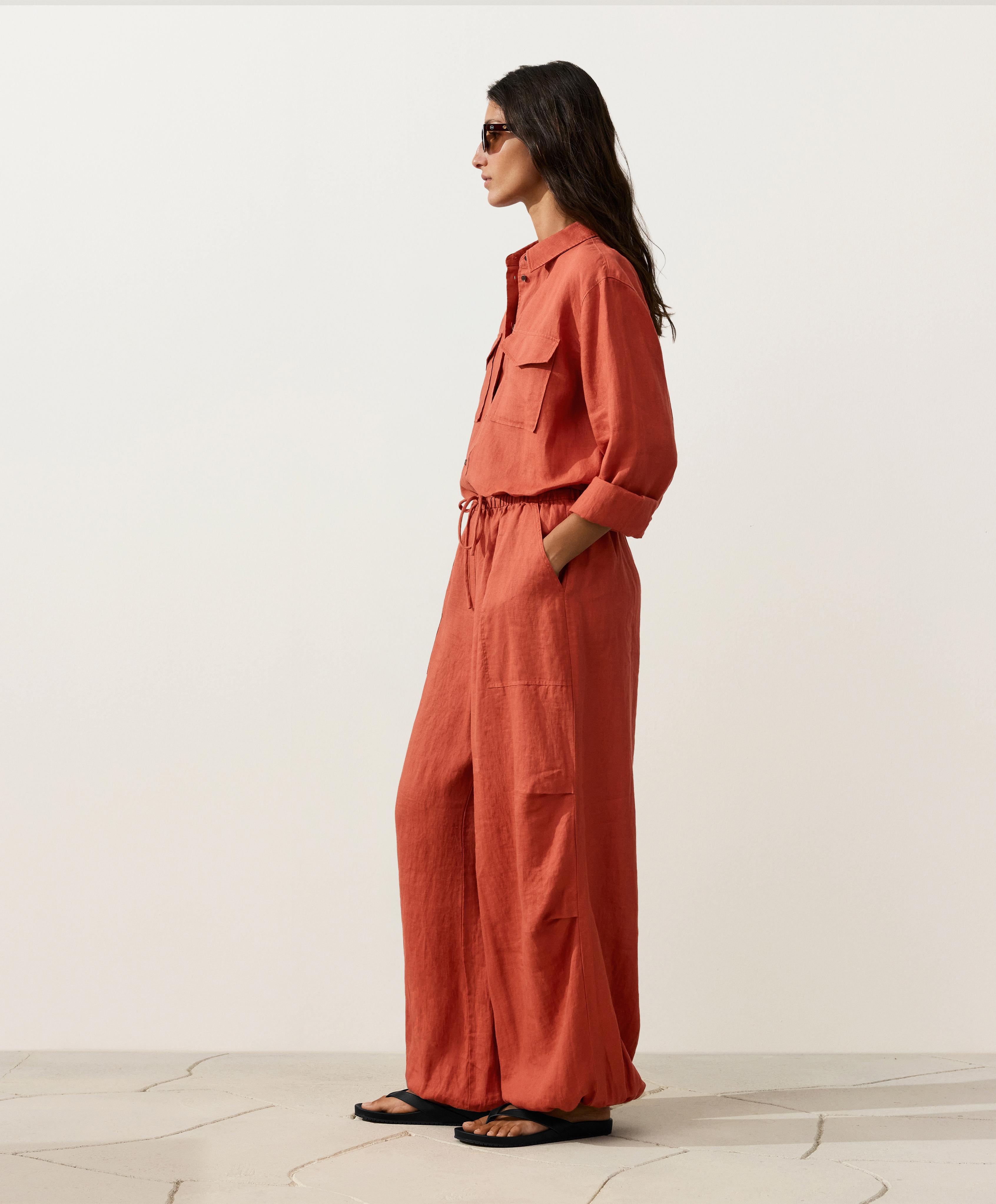 100% linen cargo bloomer trousers — BURNT ORANGE