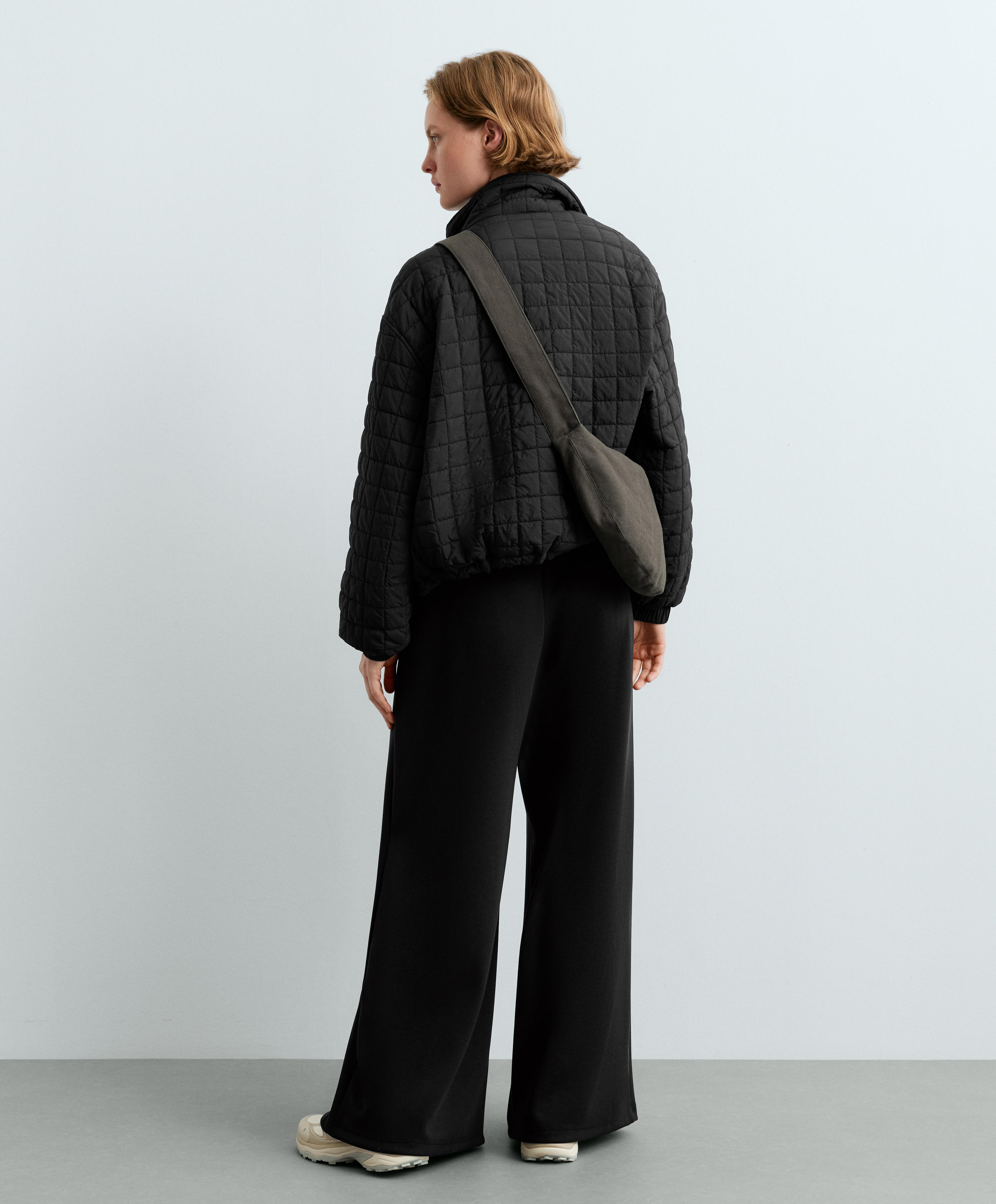 Wide-leg piqué trousers with modal — BLACK