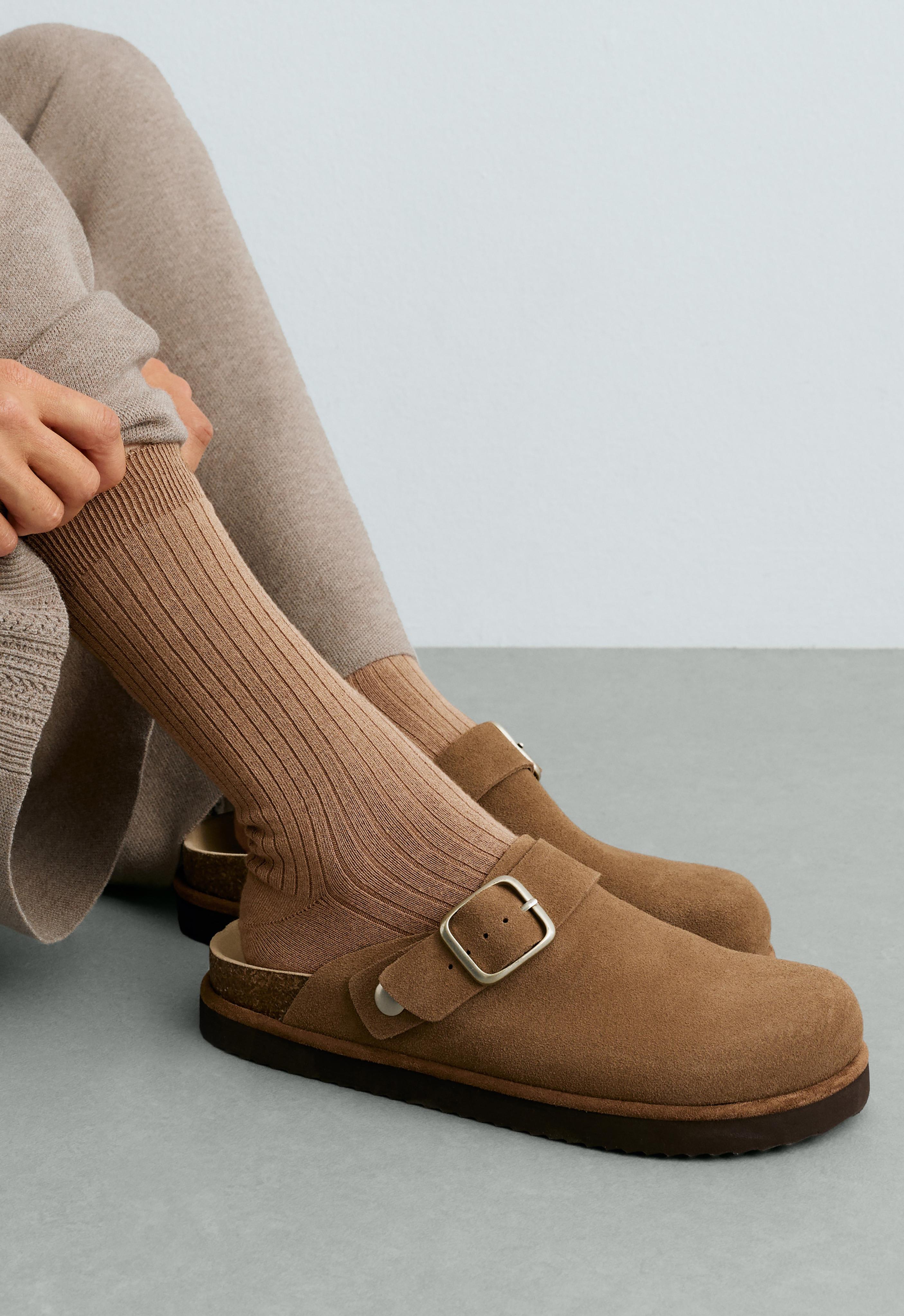 Split-leather buckled mules — LEATHER