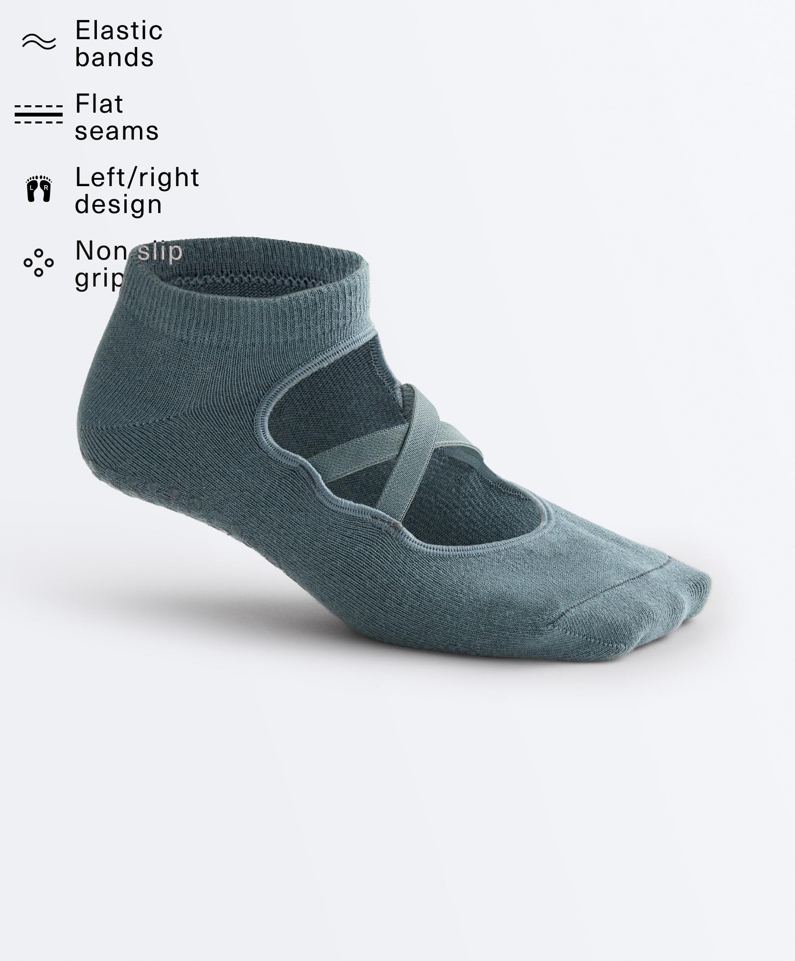 2 pairs of cotton blend yoga and Pilates socks with crossover straps — DARK GREY-BLUE