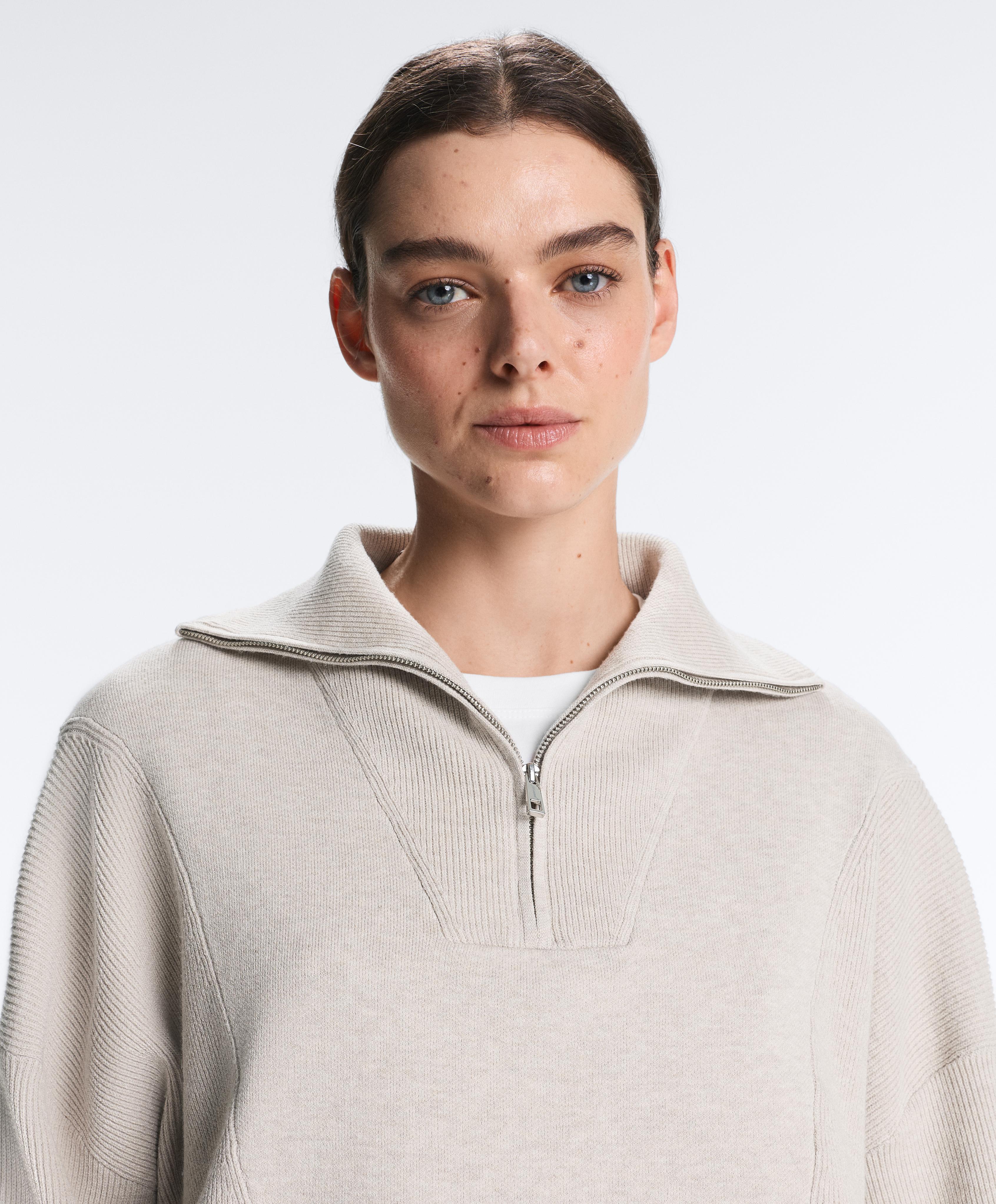Knit jumper with raised neck and rib details — LIGHT STONE