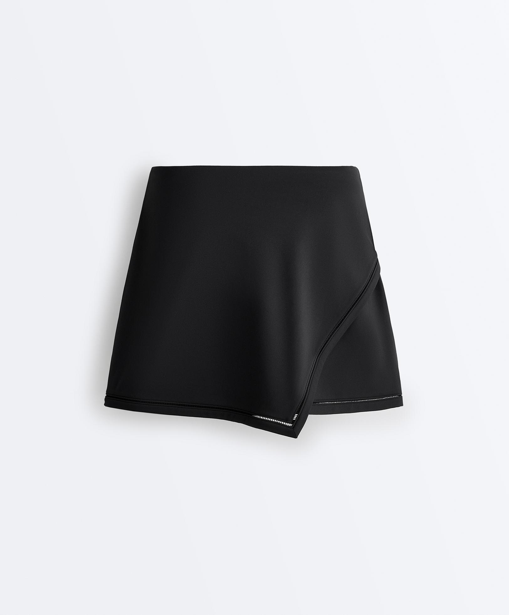 Comfortlux crossover hemstitch skirt — BLACK