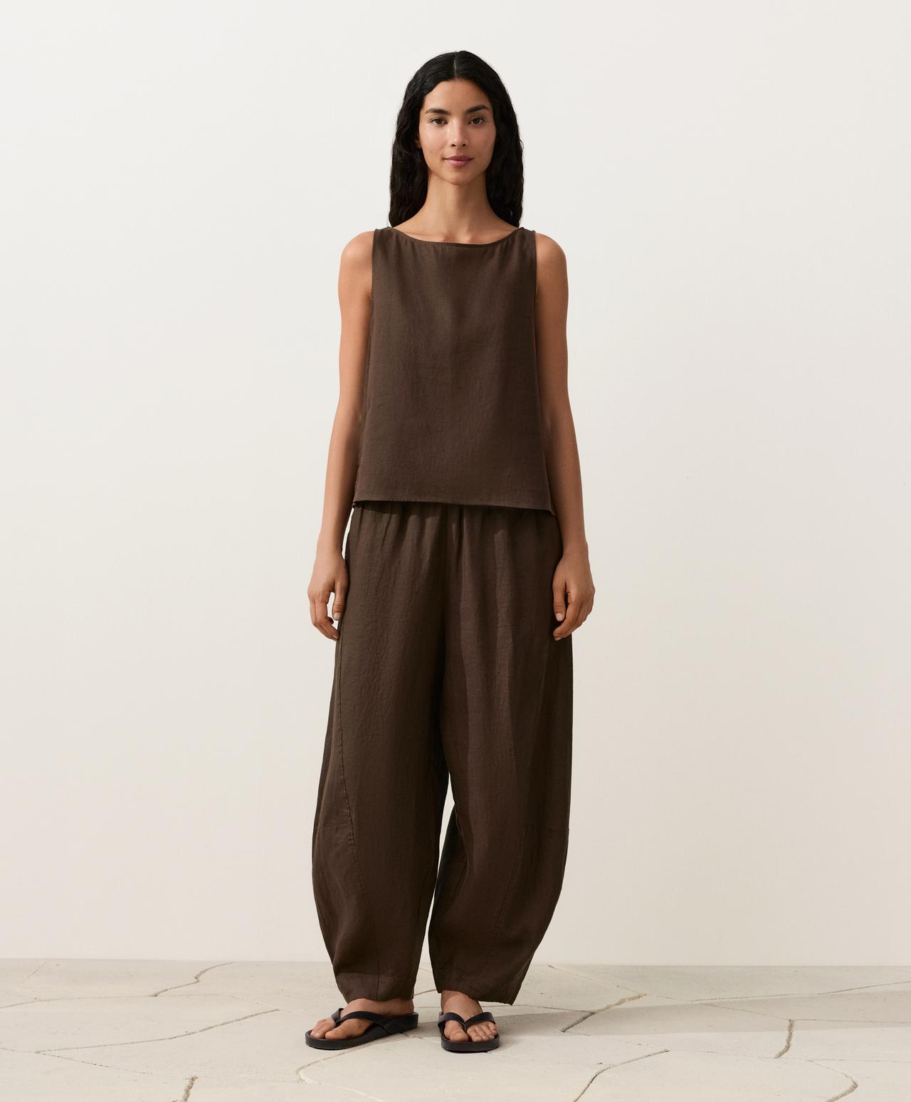 100% linen boxy top — DARK BROWN