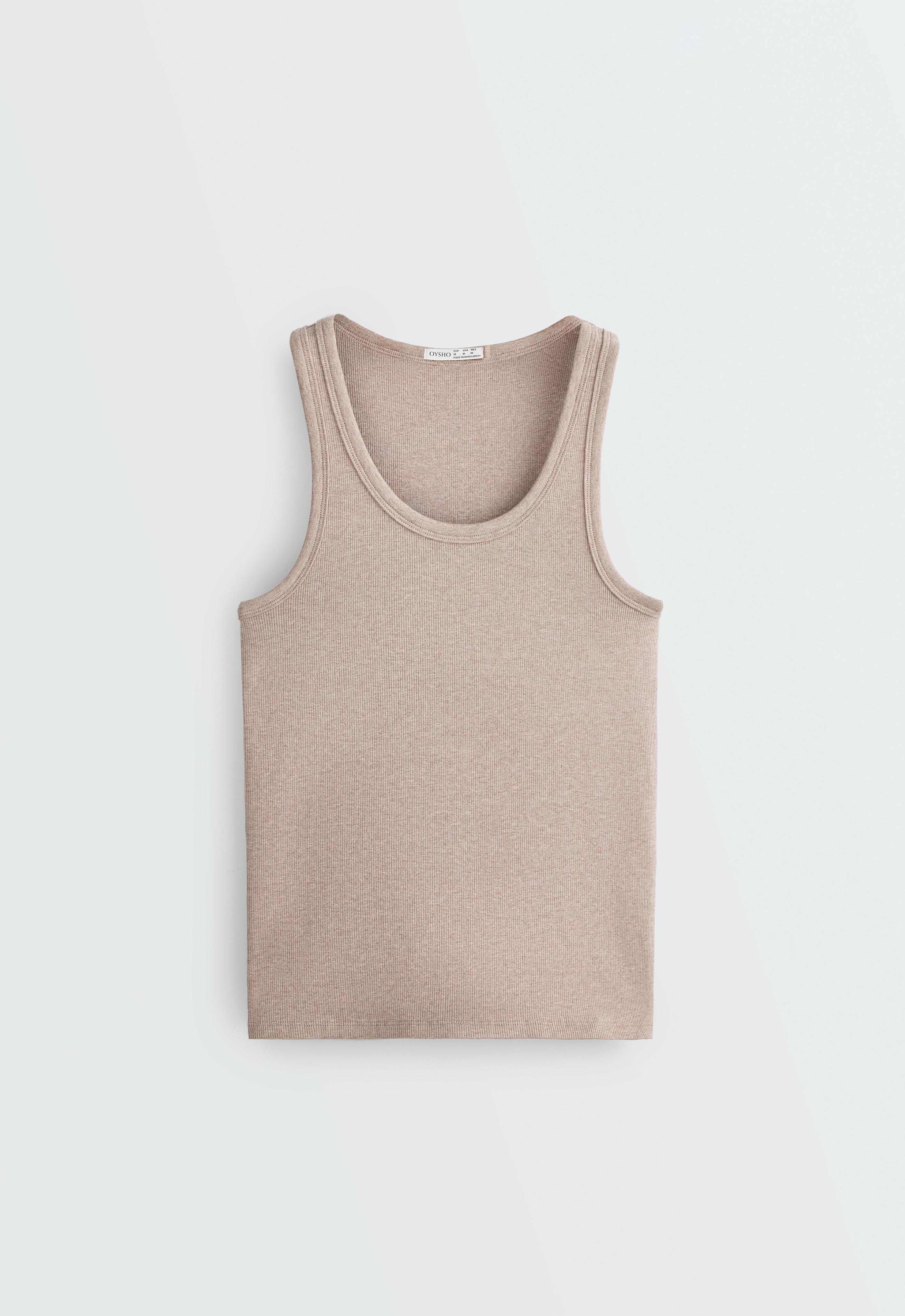 Slim-fit rib vest top with cotton and modal — SOFT MINK