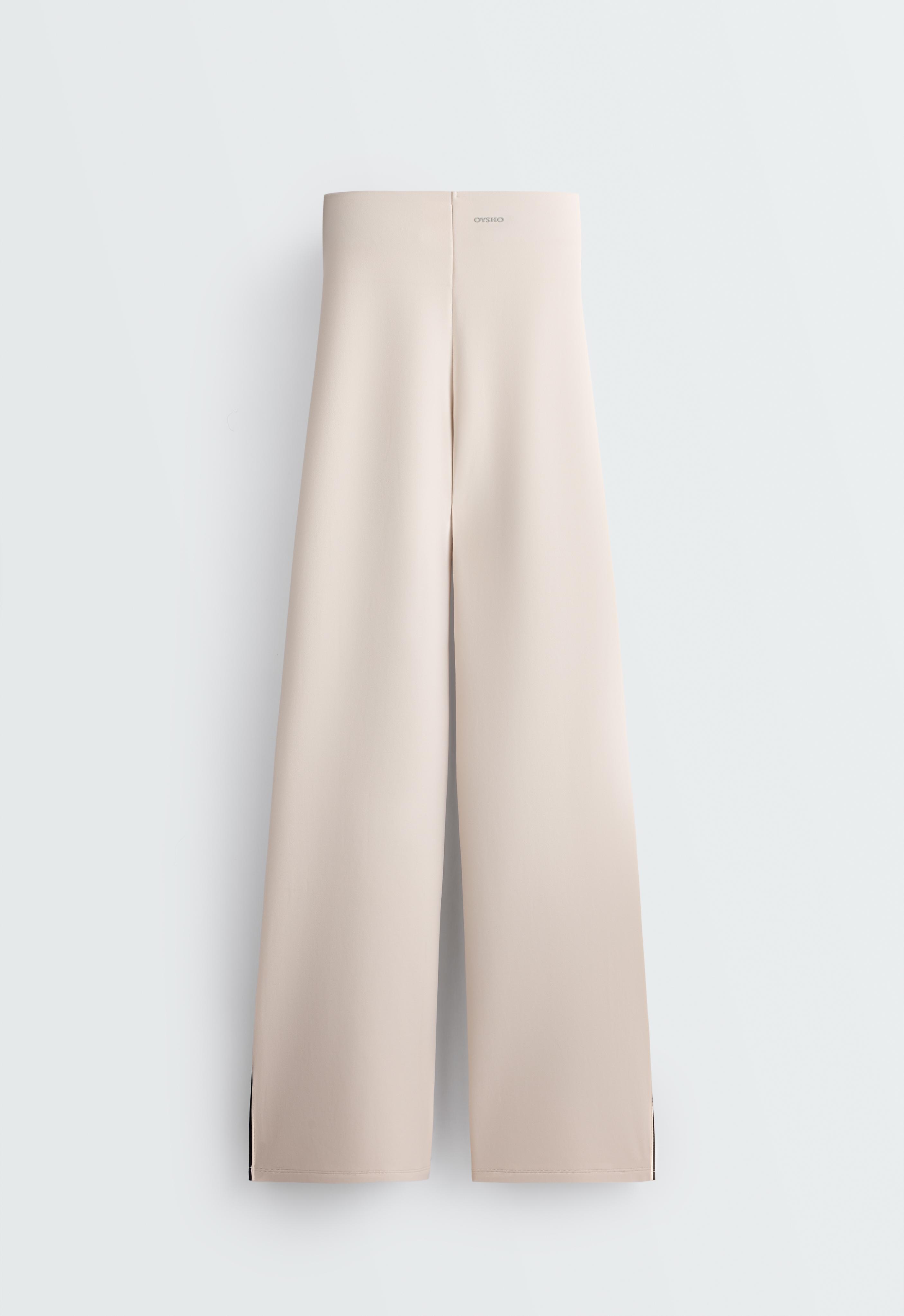 High-waist straight-leg neoprene-effect piping trousers — OATMEAL