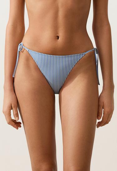 Textured stripe medium-coverage bikini briefs with ties — SKY BLUE 1