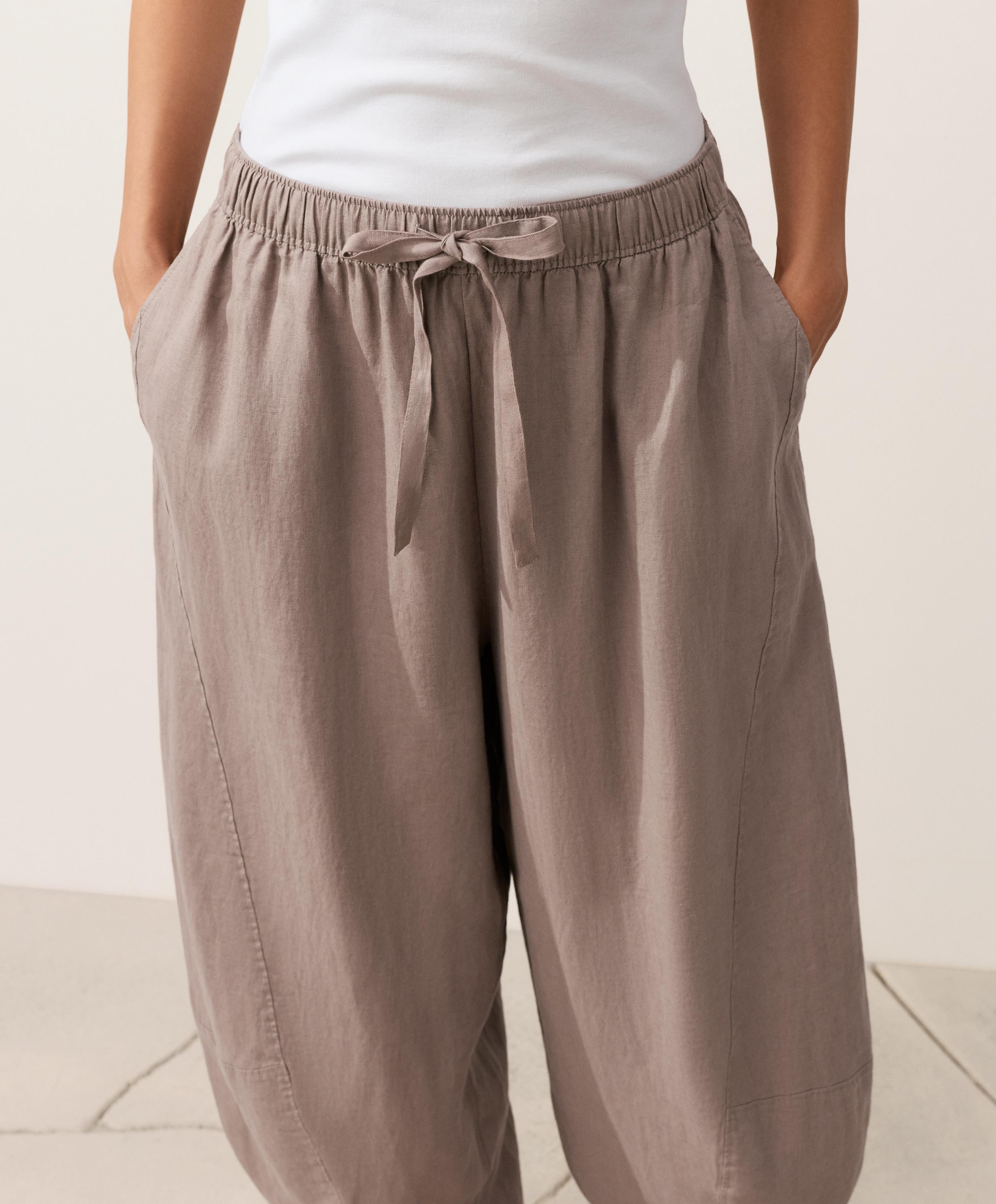 100% linen balloon trousers — TAUPE-GREY