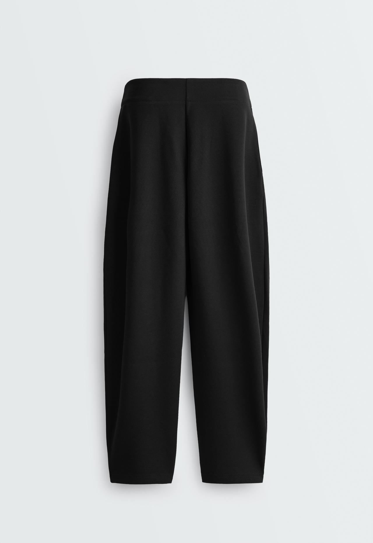Piqué cotton cocoon trousers — BLACK