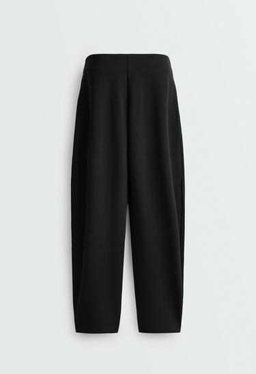 Piqué cotton cocoon trousers — BLACK 8
