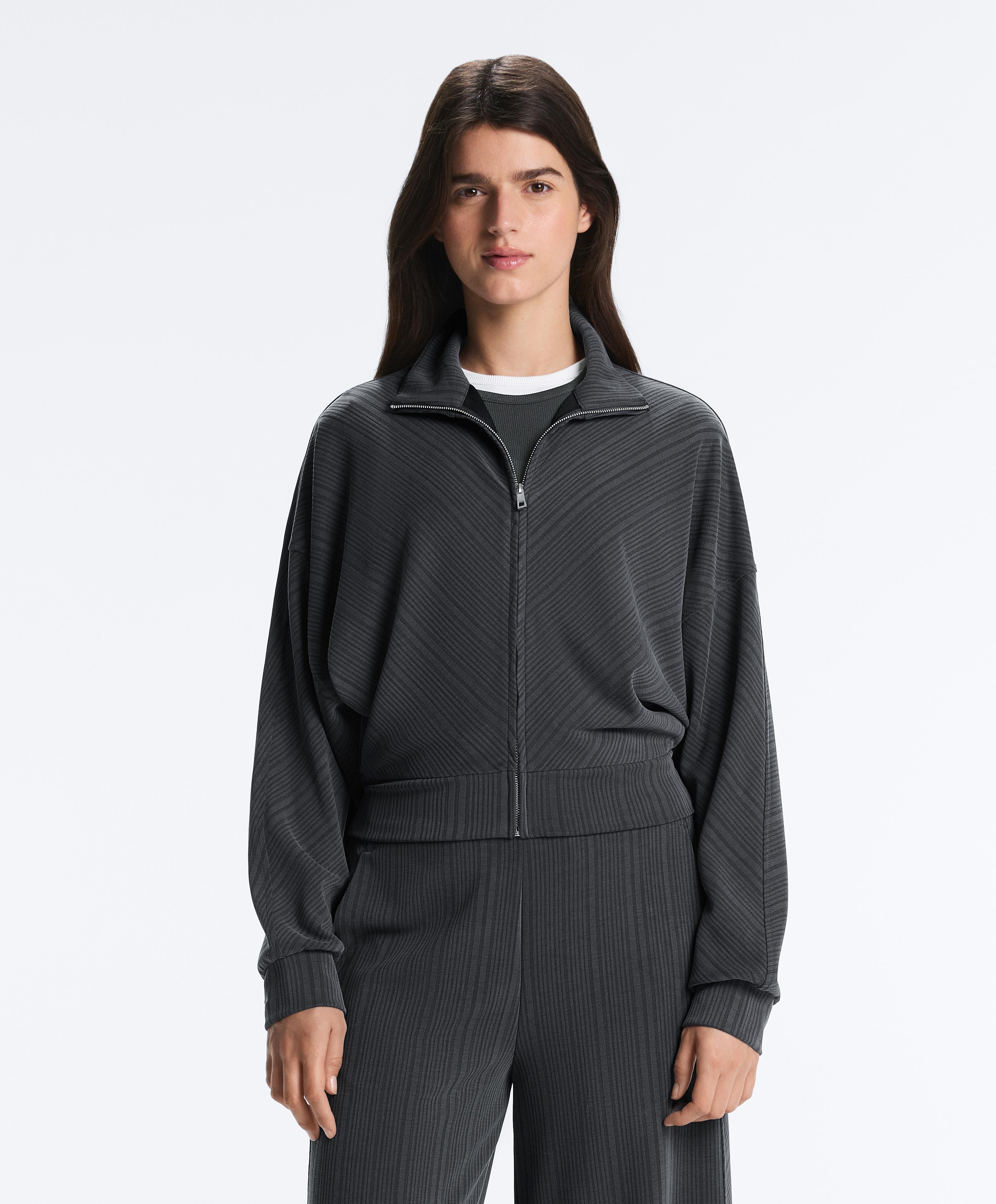 Asymmetric stripe jacket with modal — ASPHALT