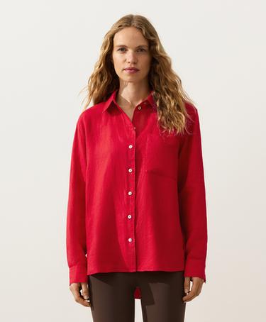 100% linen relaxed shirt — BRIGHT RED 1